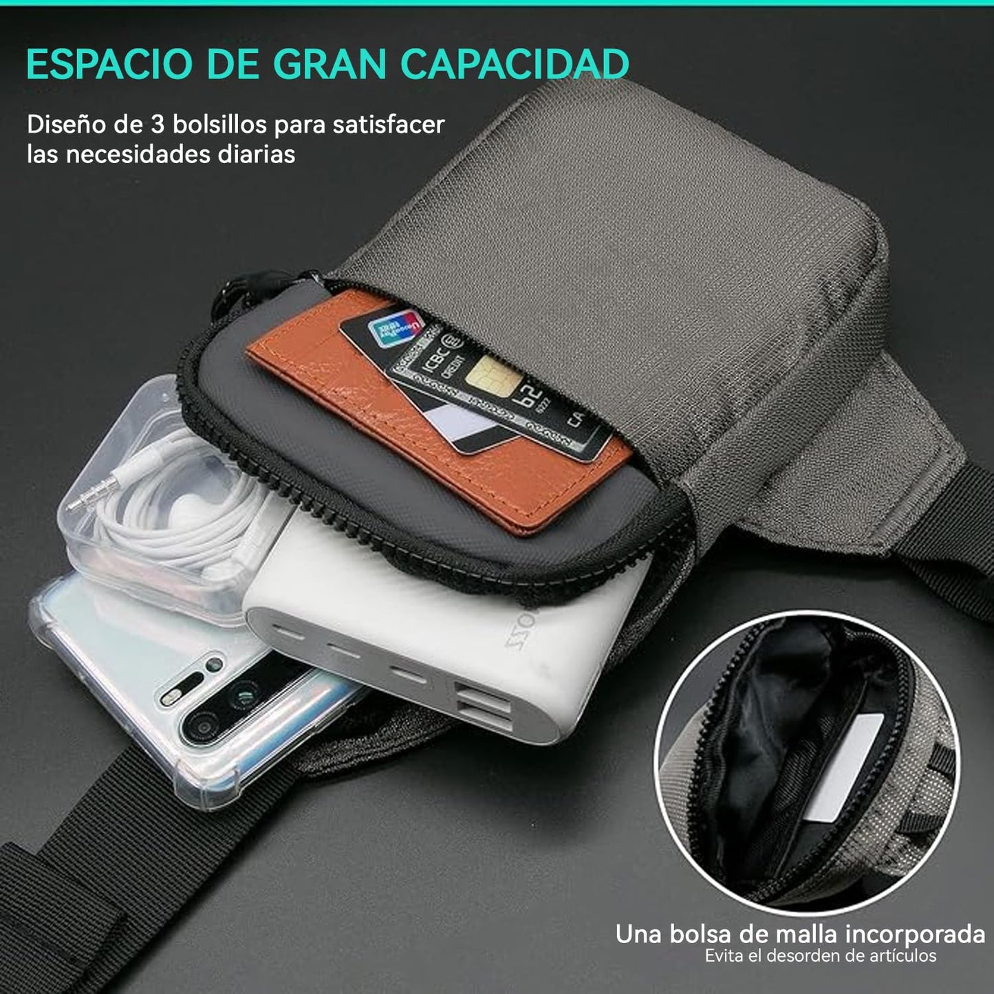 CXJYSD Mini Bolso Cruzado En El Pecho,Para Hombre Y Mujer Con Bolsillos Dobles,Riñonera Impermeable Con Manos Libres,Adecuado Para Deportes Al Aire Libre,Correr Y Viajar (gris-01)