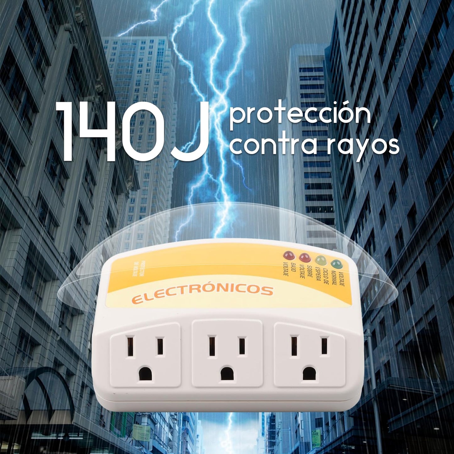 Protector de Voltaje de 3 Tomas Protege Contra Sobretensiones para Refrigerador, Congelador, Lavadora y Más