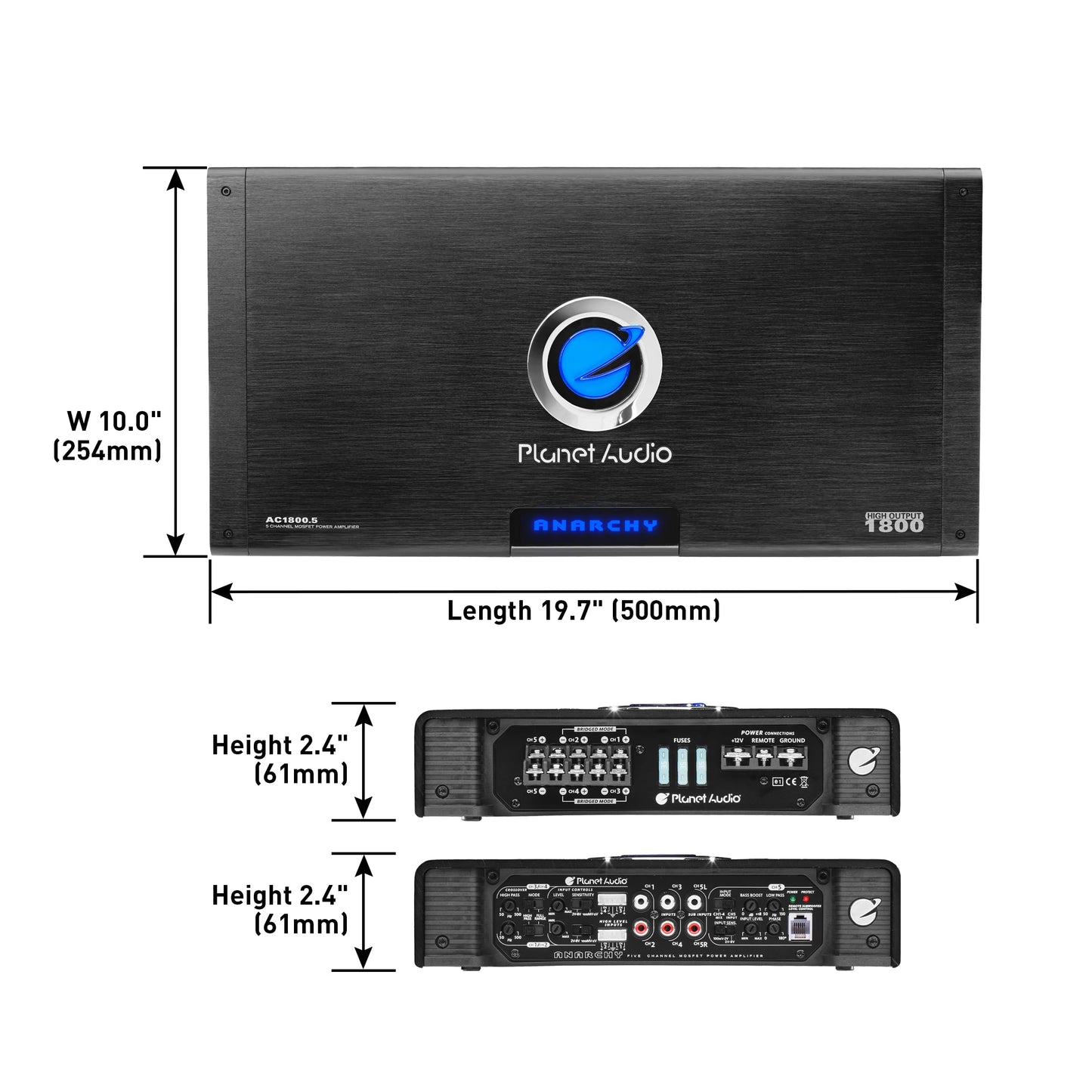 Amplificador Class A/B 5 Canales Planet Audio AC18005 Anarchy 1800 Watts Estable en 2 Ohm