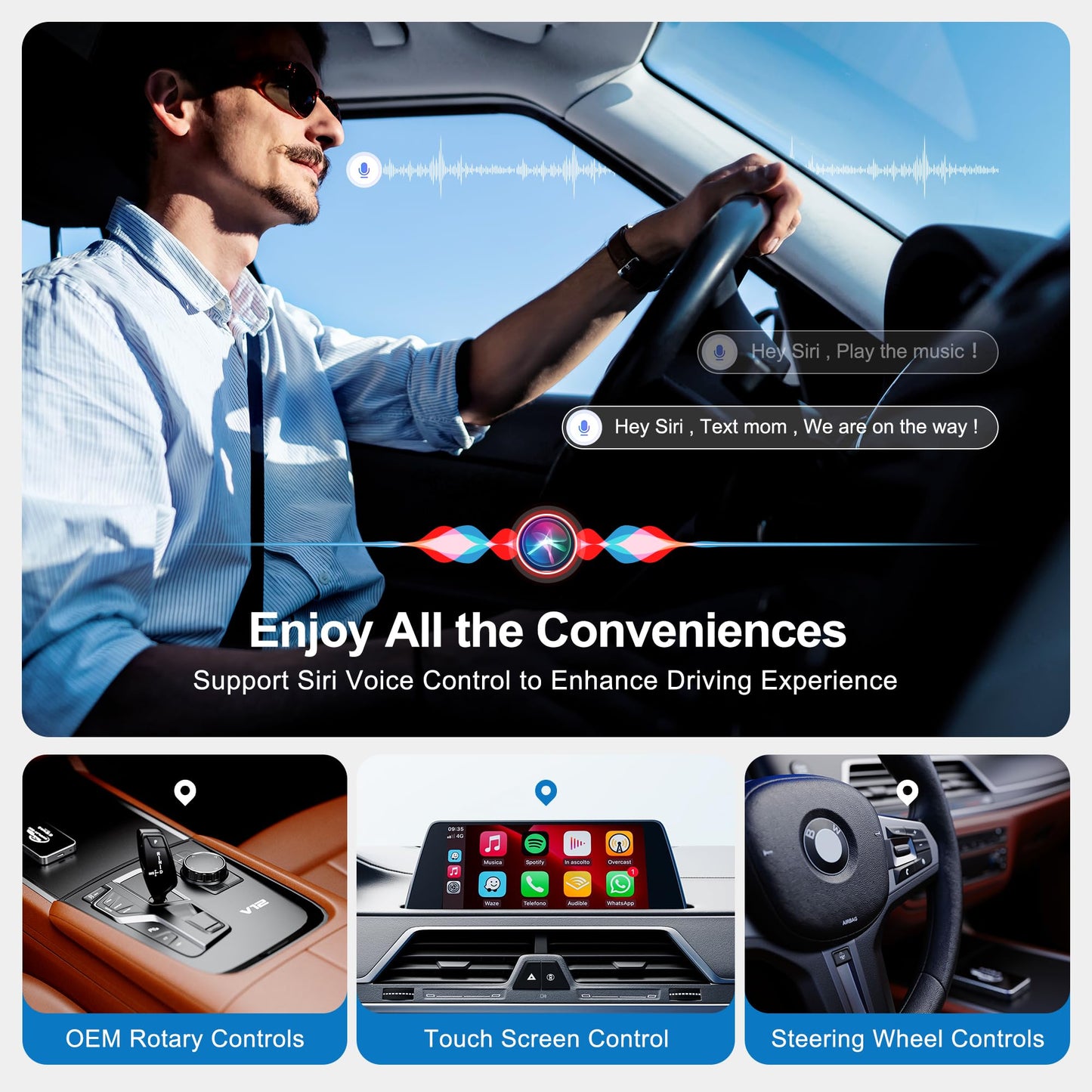 Adaptador AI Box Wireless CarPlay Plug & Play WiFi Doble Banda Bluetooth 5.0 Compatible con Video 4K y Android 12.0 para Automóviles con Factory CarPlay y Android Auto