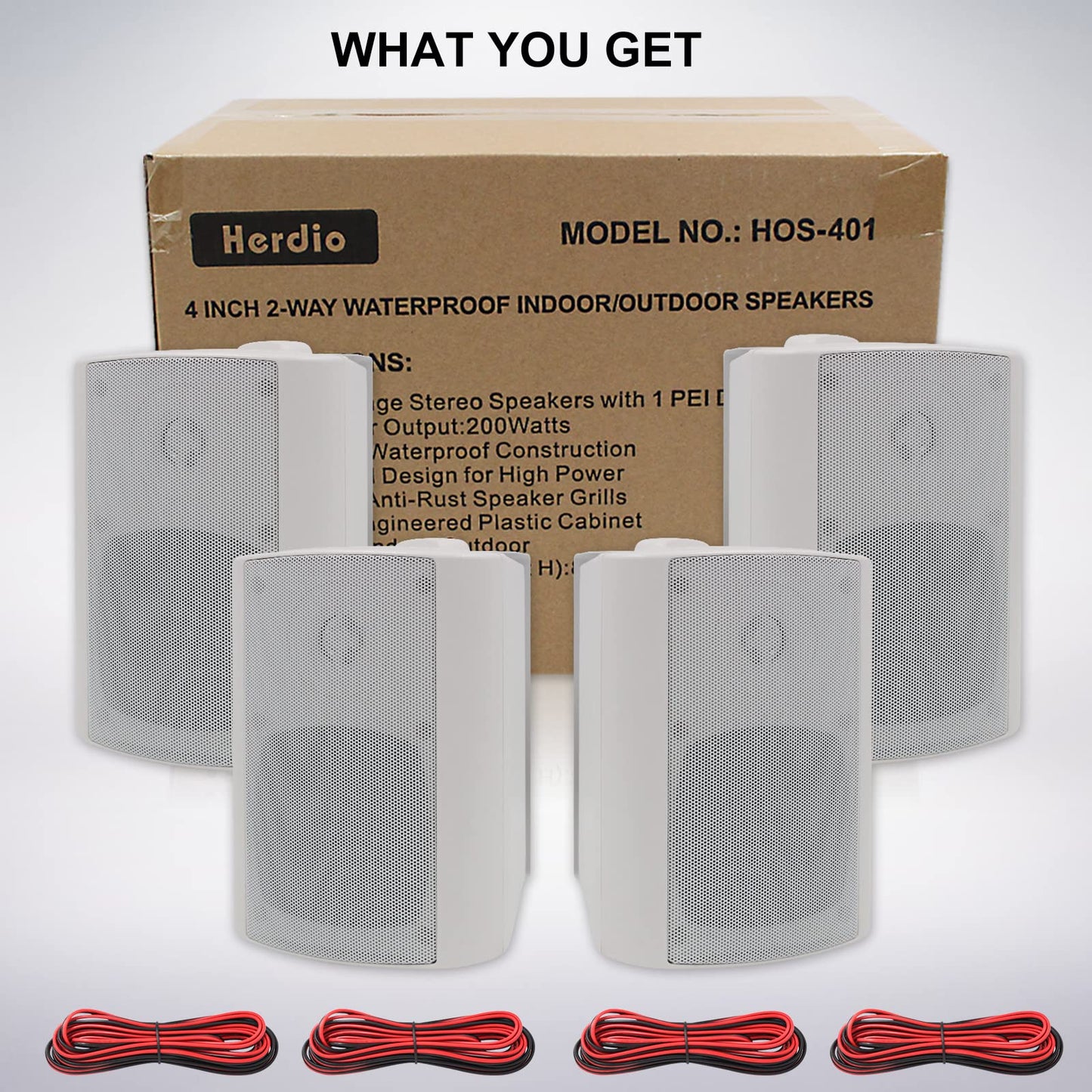 Herdio - Altavoces pasivos para exteriores con cable, impermeables, 4 pulgadas, 2 vías, 400 W, montados en la pared con altavoz de agudos de cúpula, durabilidad para todo tipo de clima, para patio,