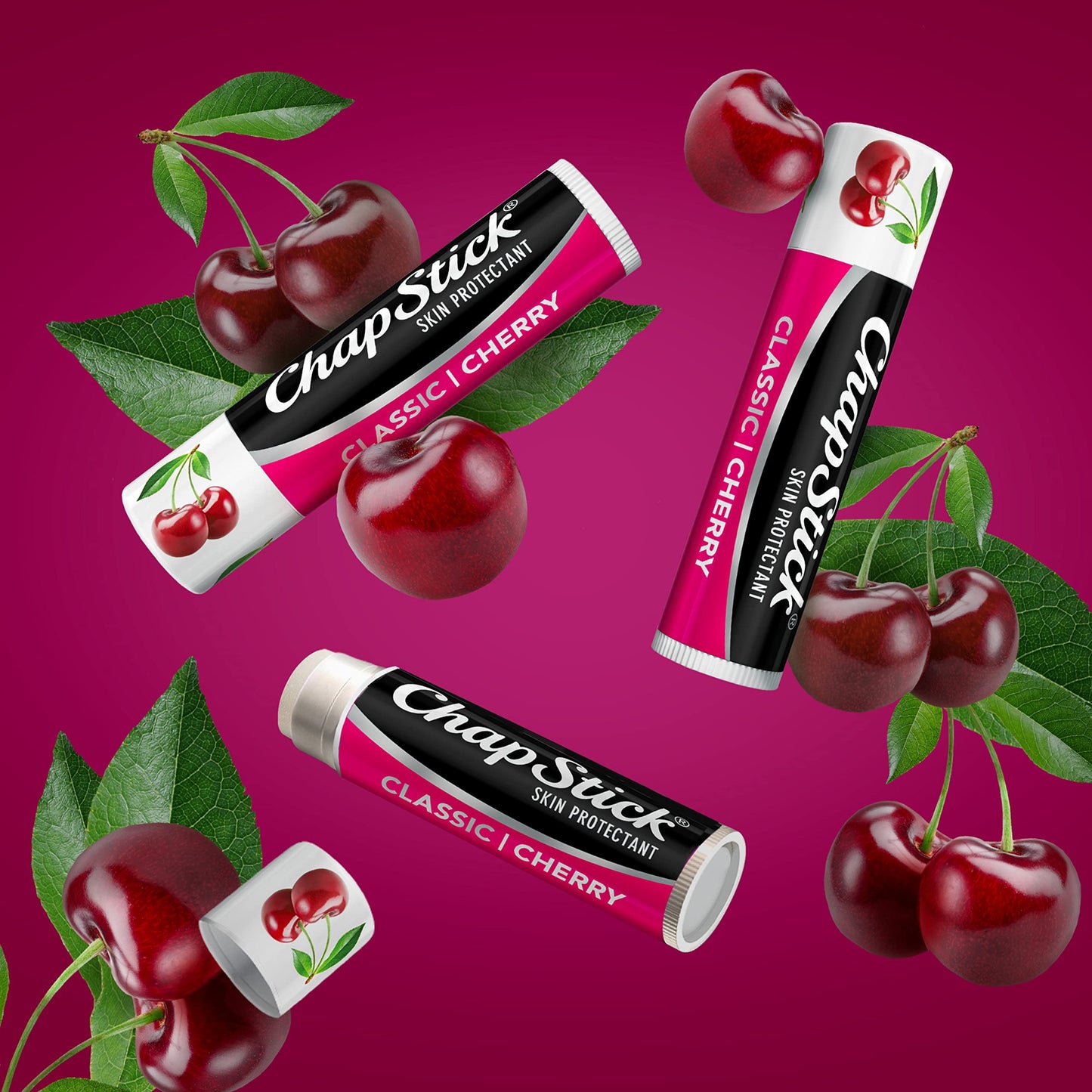ChapStick Classic (3 Sticks) Cherry Flavor Skin Protectant Flavored Lip Balm Tube, 0.15 Ounce Each