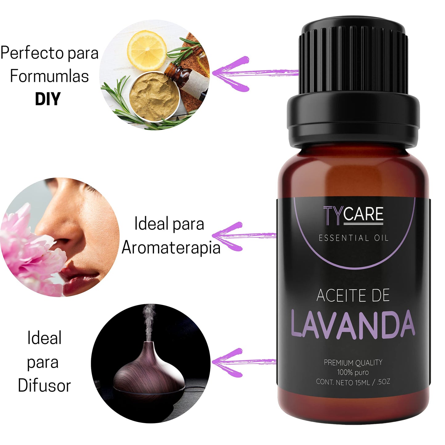Aceite Esencial de Lavanda TY CARE Dulce y Herbáceo Premium 100% Puro 15 ML