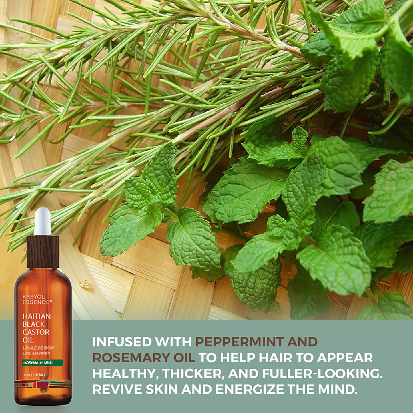 Haitian Black Castor Oil, Rosemary Mint - 100% Pure & Unrefined (Lwil Maskriti/Palma Christi) (3.4oz)