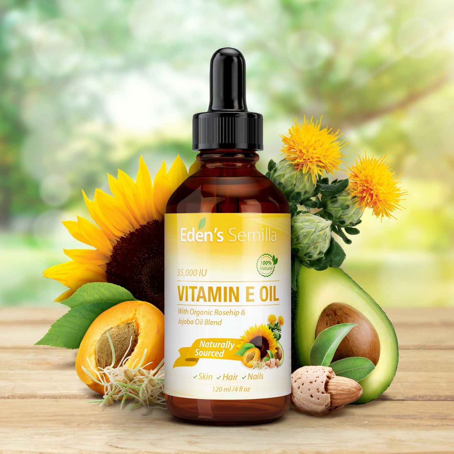 Aceite Orgánico de Vitamina E para Piel: Rosa Mosqueta, Jojoba - Nutrición, Protección Rostro y Cuerpo - Ingredientes Puros - 4 oz - Absorción Rápida - Tratamiento Natural y Efectivo.