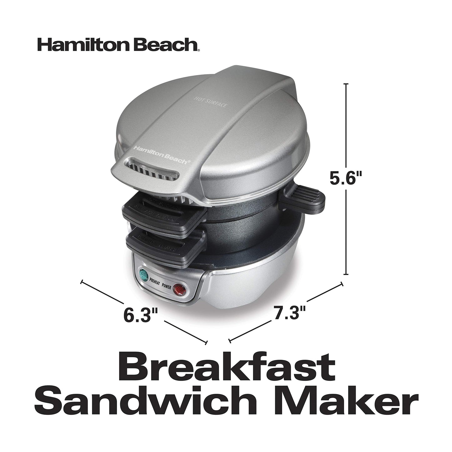 Hamilton Beach 25475 Sandwichera para desayuno, gris, 25475A, Gris, Único, 1