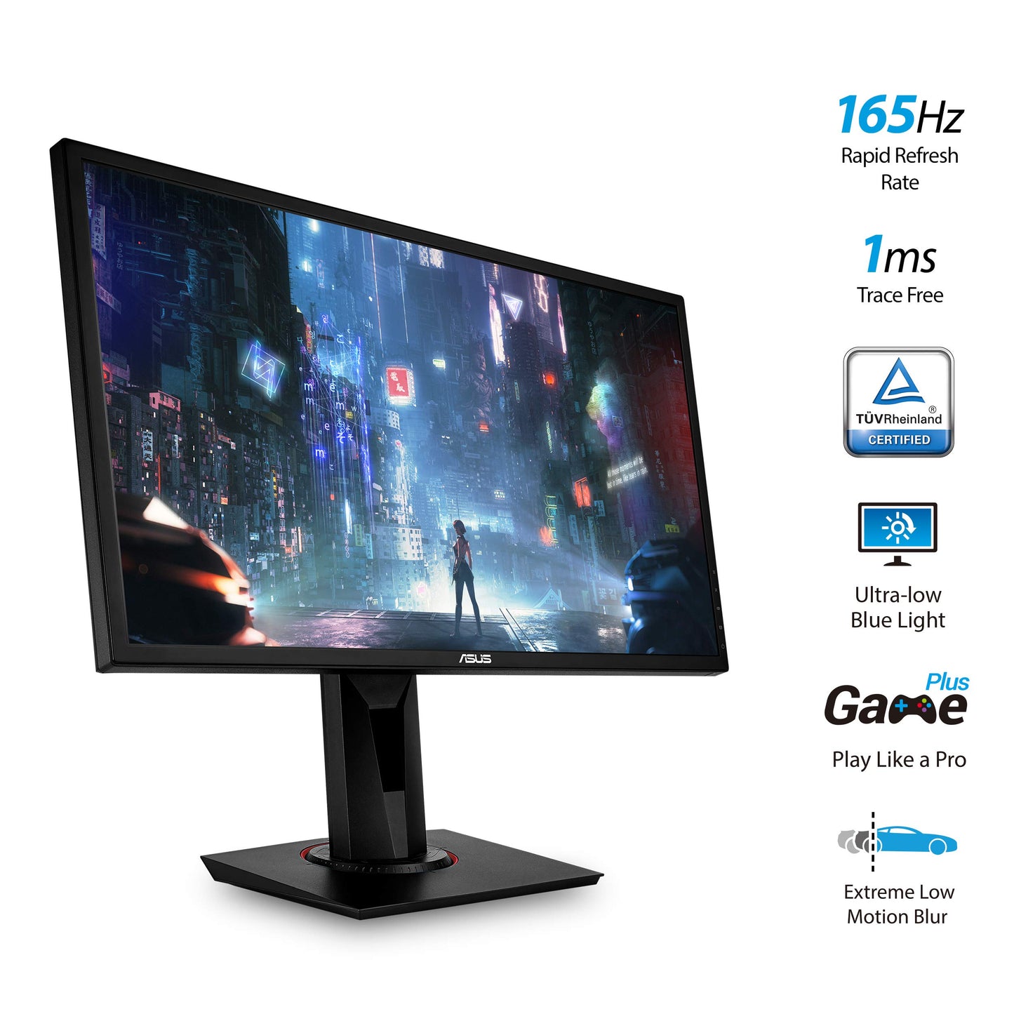 Asus Monitor Gamer 24" VG248QG, Eye Care, HDMI, DVI, 1080P, Full HD con 165Hz de refresco, tecnología Adaptive-Sync para gráficos perfectos y G-SYNC