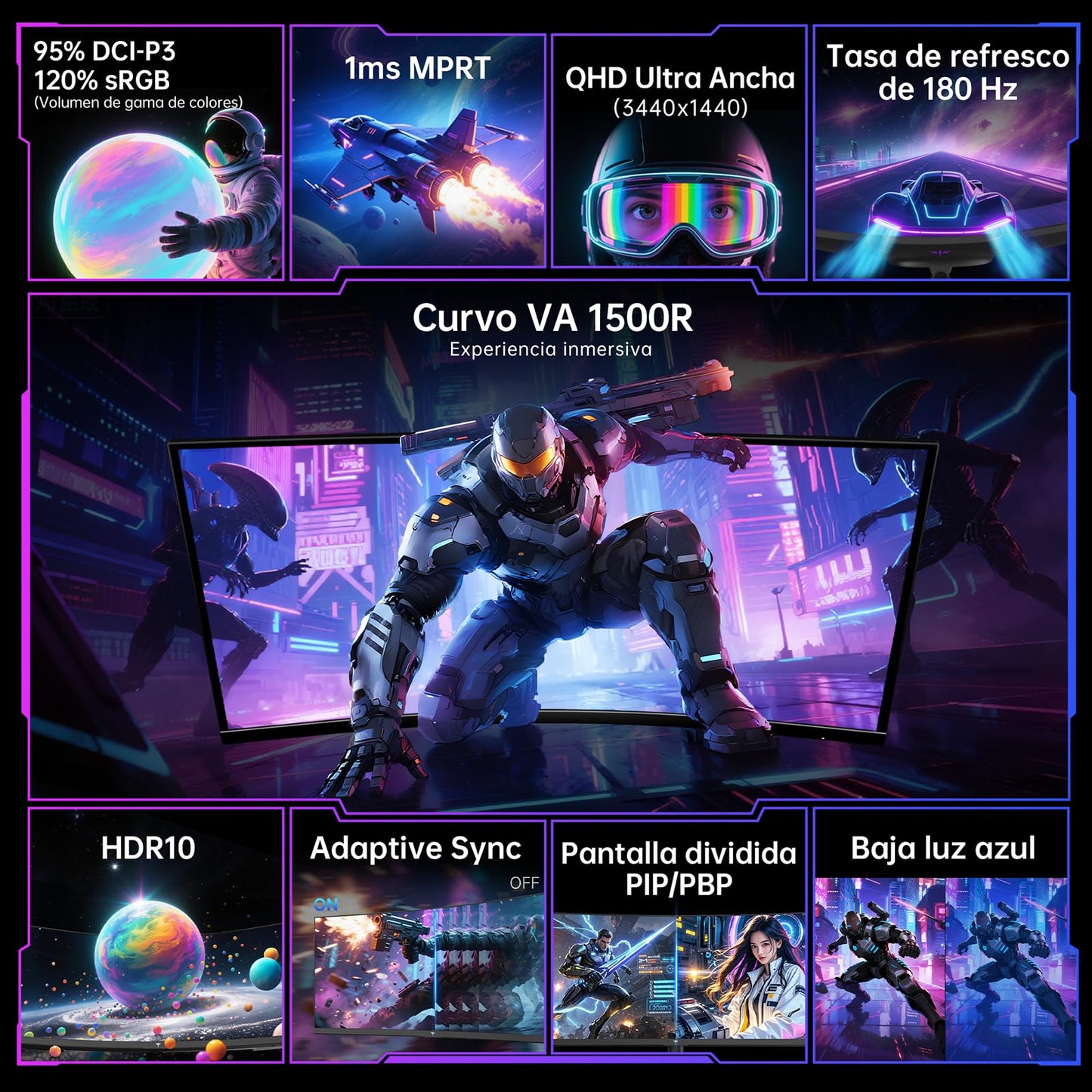 KTC Monitor Curvo Ultrapanorámico Gaming de 34 Pulgadas 21:9, 3440x1440p 180Hz 1ms, Panel Curvo 1500R, 2 x HDMI 2.0 & 2 x DP1.4, Ajuste de Altura/Inclinación/Giro/Pivote, H34S18S
