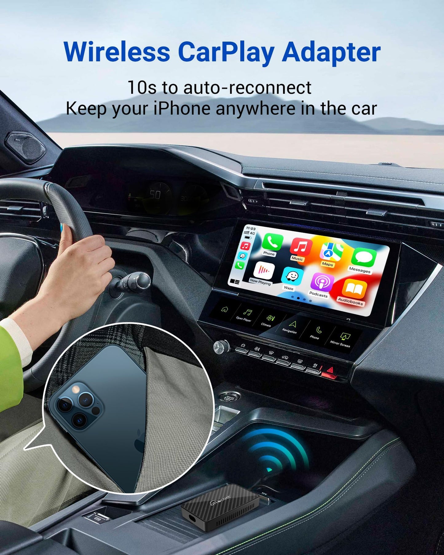 Adaptador CarPlay y Android Auto OTTOCAST Pro blanco con WiFi de 5 GHz para CarPlay OEM