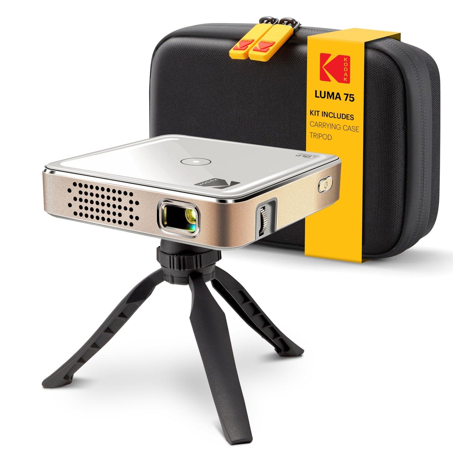 Kodak Luma 75 Ultra Mini proyector de bolsillo Kit estándar – Batería recargable incorporada y altavoz, HDMI/USB/microSD, altavoz integrado, incluye trípode y funda de viaje