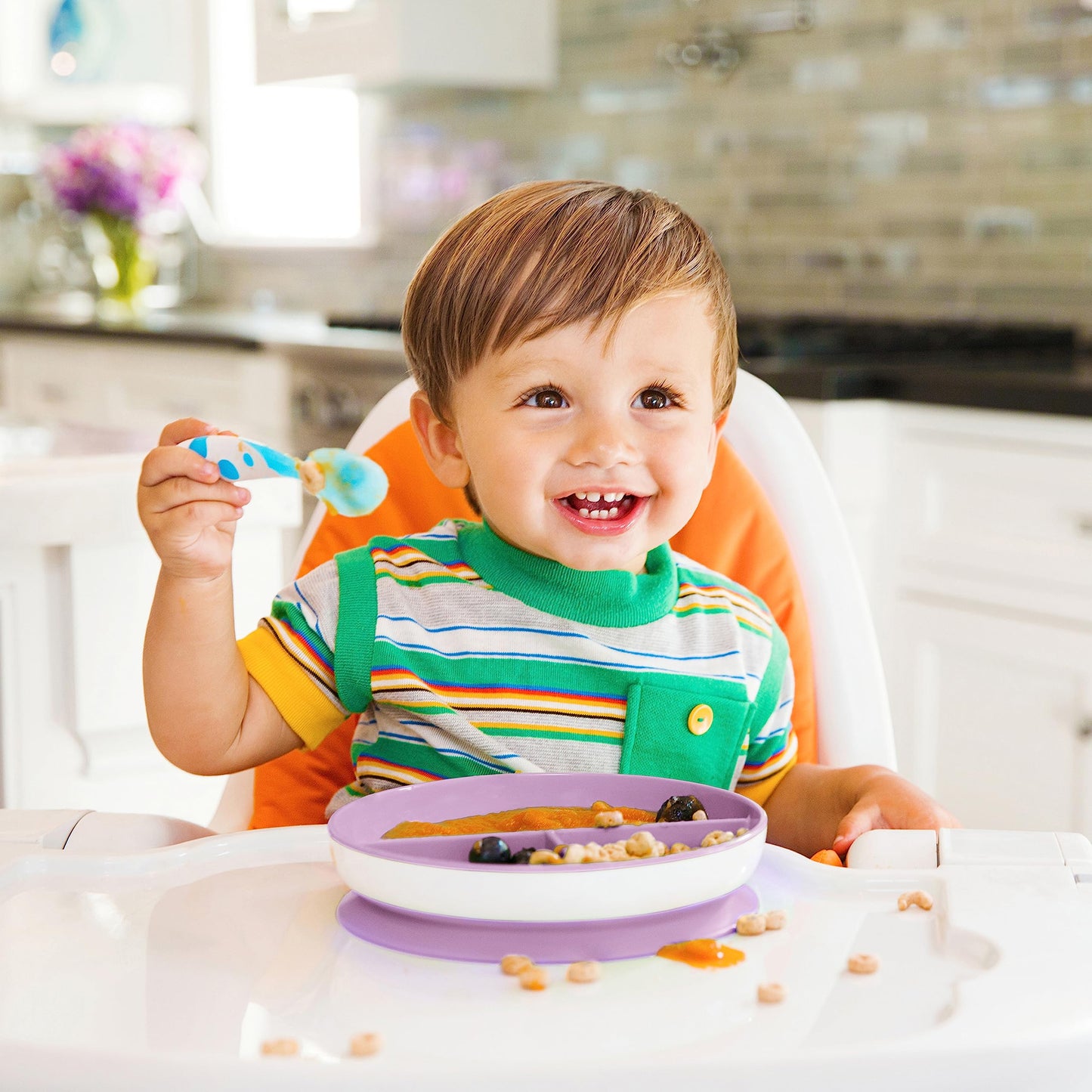 Platos De Succión Dividida Munchkin Azul Verde Para Niños Pequeños