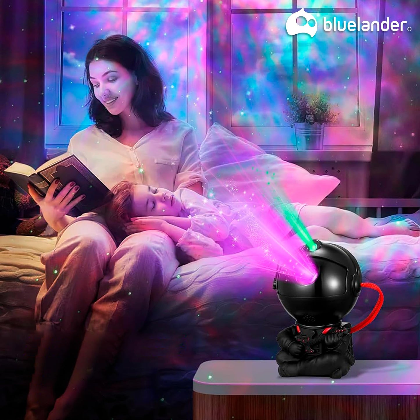 Bluelander Proyector Astronauta, Astronauta Proyector de Estrellas, Control Remoto, Luces Estrellas, Adecuado para Niños, Regalo Ideal, Ángulo Ajustable 360° (Negro)