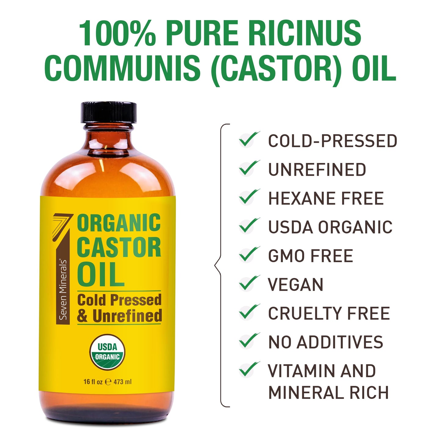 Lingtoolator ls NEW 16 fl oz Glass Bottle Castor Oil Organic Cold Pressed Unrefined Glass Bottle Pack - 100% Pure USDA Certified Organic Hexane Free
