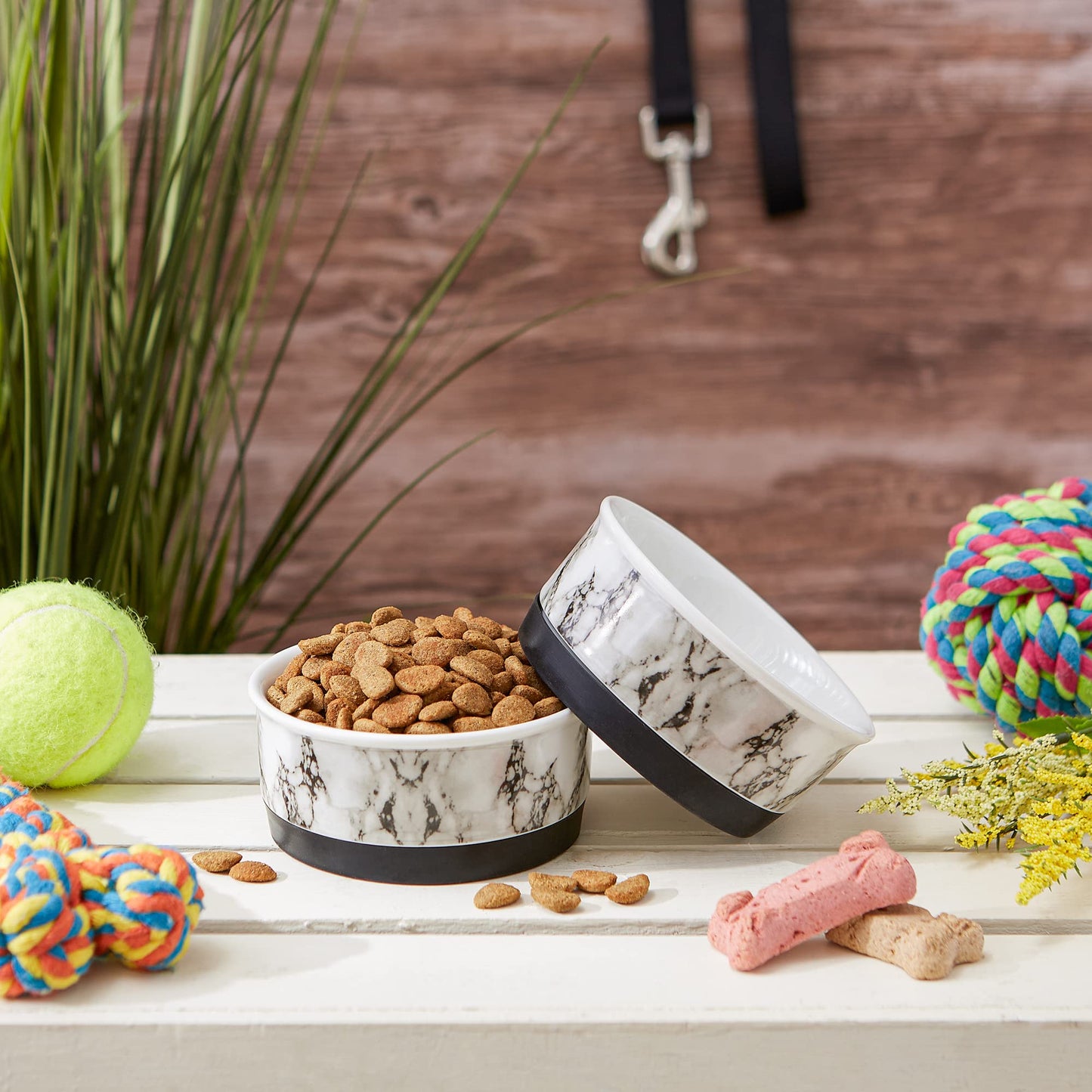 Bone Dry Pet Bowl Collection - Juego de cerámica, tamaño pequeño, mármol, 2 Unidades