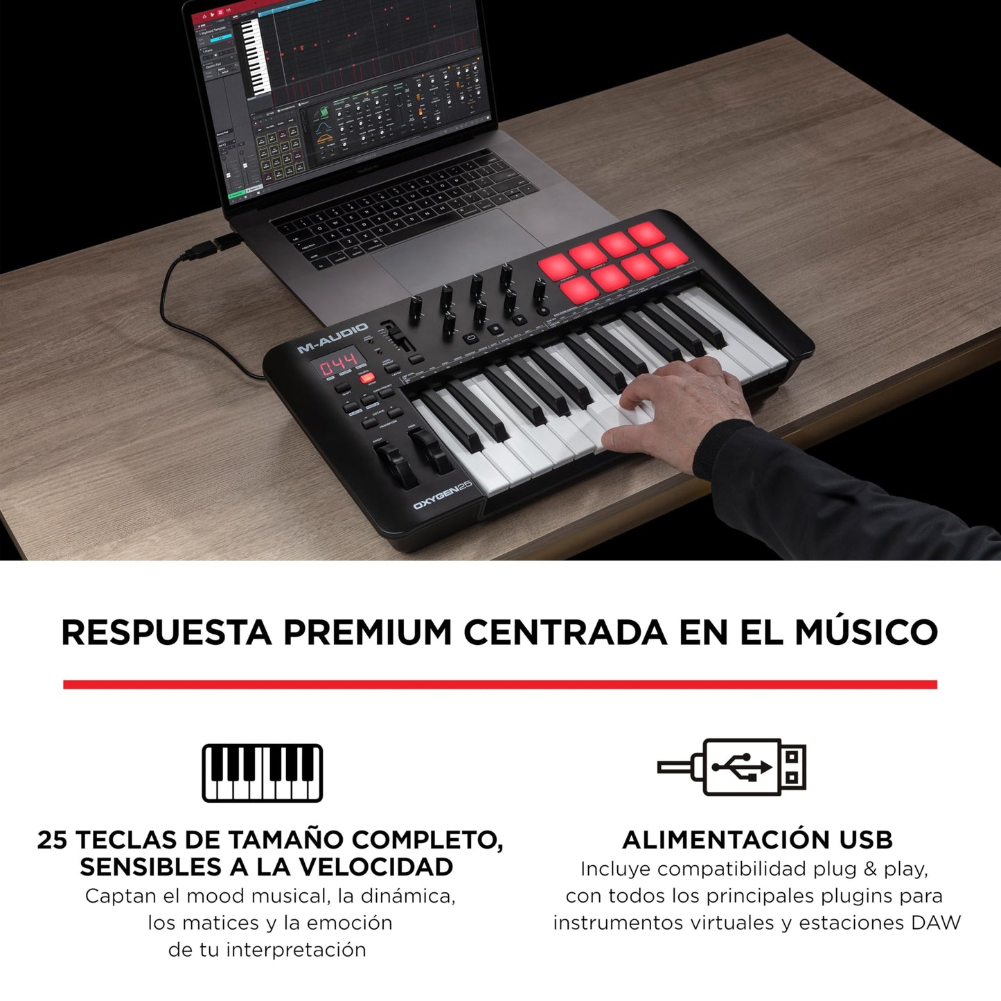 M-Audio Oxygen 25 V - Teclado controlador MIDI USB de 25 teclas con Beat Pads, modos Smart Chord y Scale, arpegiador y suite de software incluidos