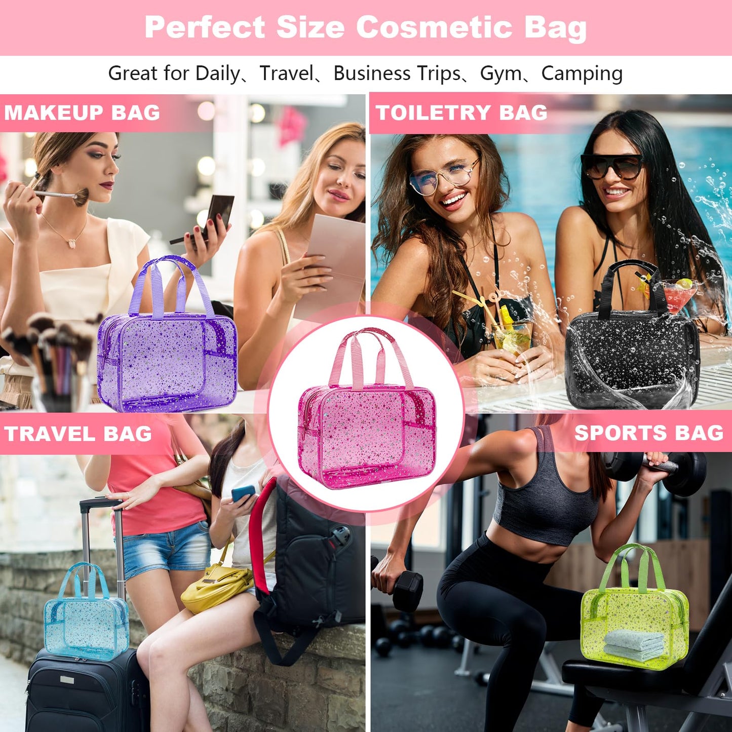 Bolsa de maquillaje transparente con inicial personalizada, bolsa de cosméticos rosa, bolsa de aseo de viaje, bonita bolsa de maquillaje transparente, bolsa organizadora para novia, maestro, regalos