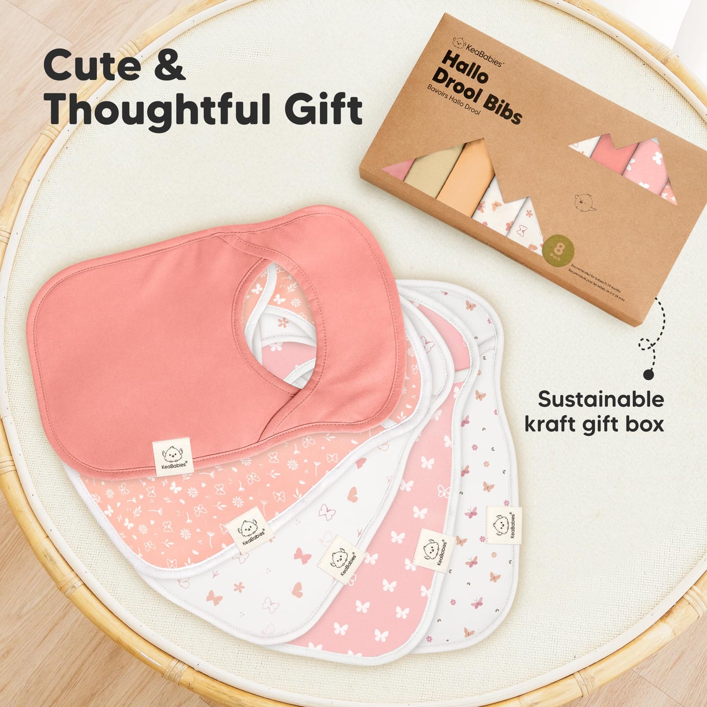 KeaBabies Paquete de 8 baberos para bebé, unisex, resistentes al agua, para niños y niñas, con diseño de mariposas
