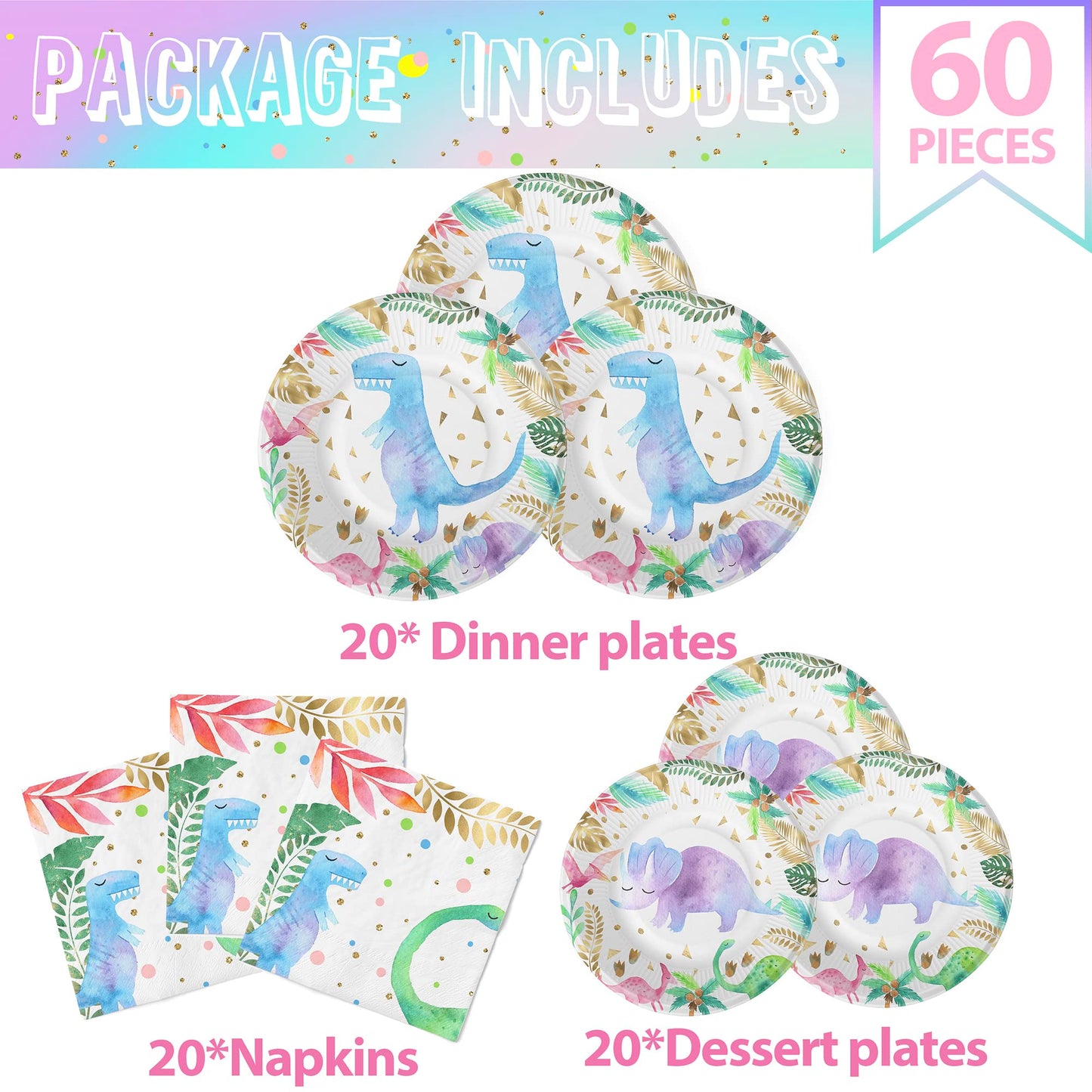 Platos y Servilletas de Dinosaurios Rosa para Fiesta de Cumpleaños para Niñas