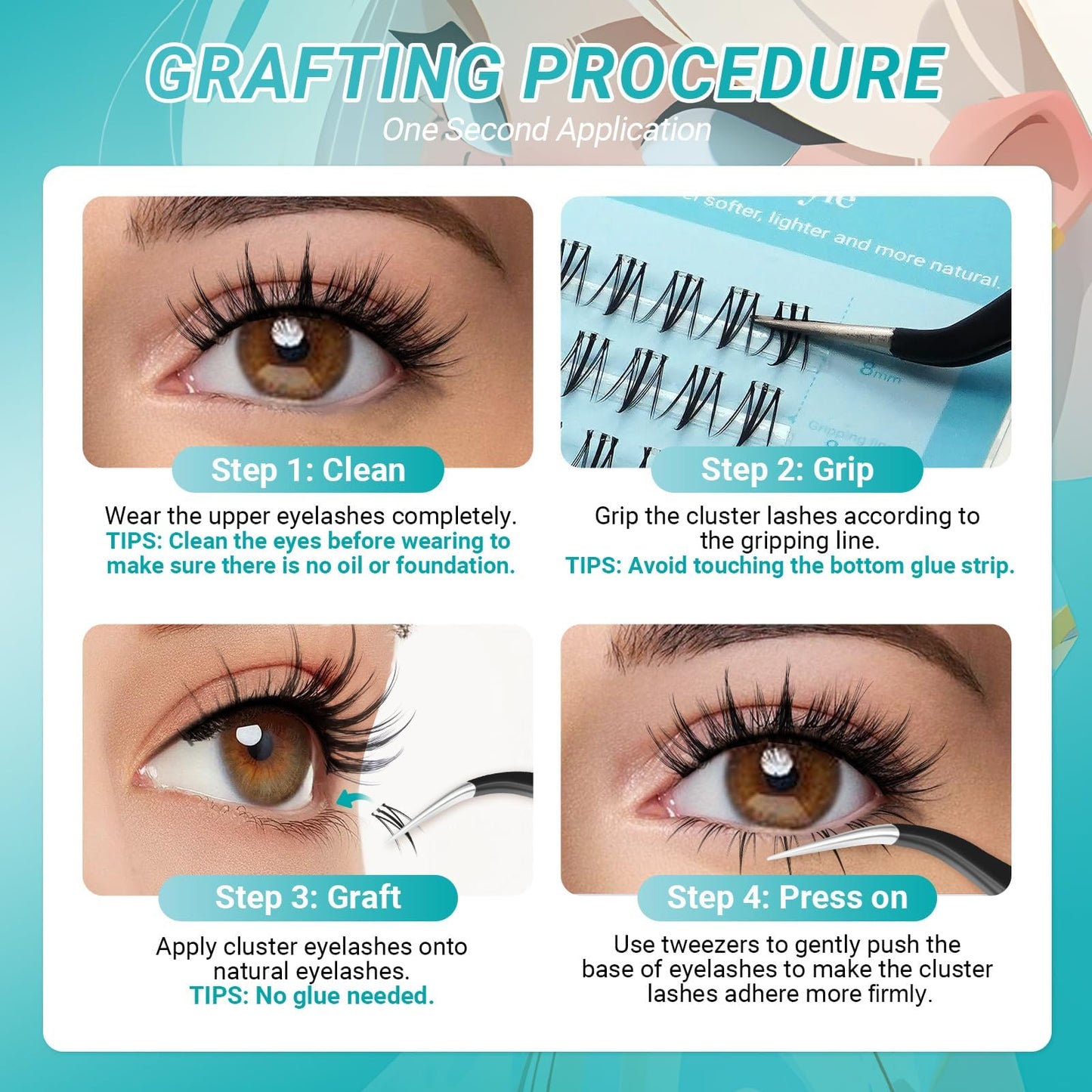 NAGARAKU Pestañas inferiores postizas 80 Pcs No Necesita Pegamento Ni Removedor Presión En Un Solo Paso Pestañas Reutilizables Prepegadas En Casa Pestañas Inferiores (BSA-01, 0,07 J Curl 6-8 mm)