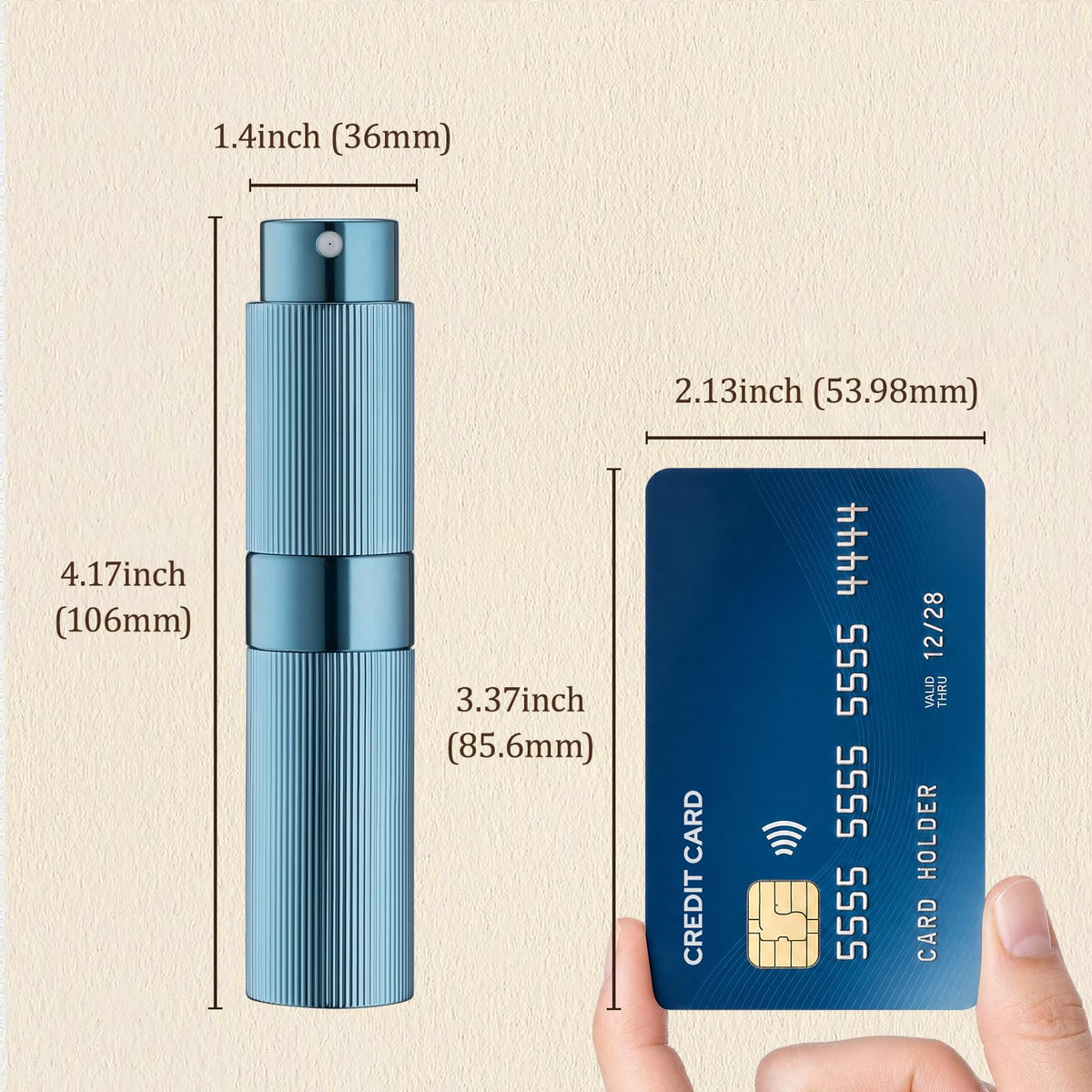 LISAPACK Botella atomizadora de perfume de 8 ml para viajes, dispensador de colonia vacía recargable (azul)