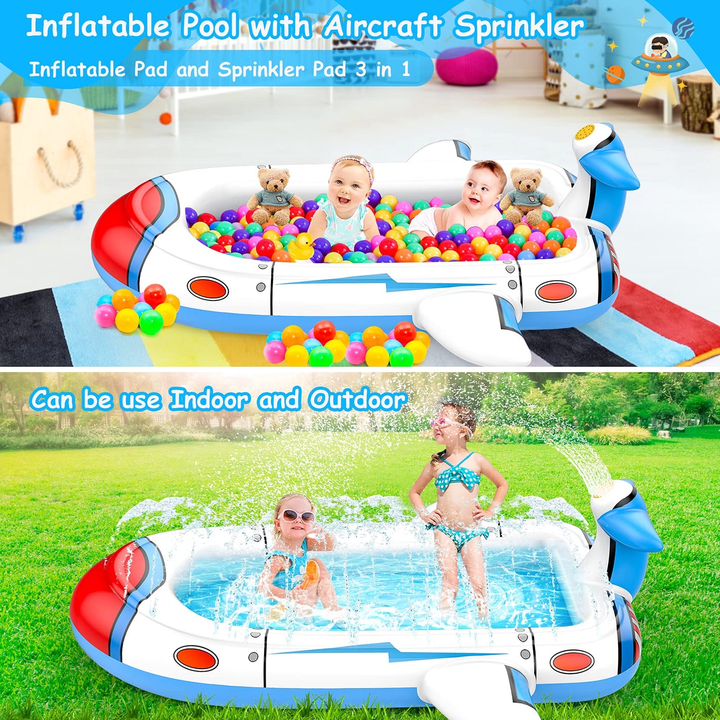 Piscina Inflable Kiddie Azul 3 en 1 para Niños