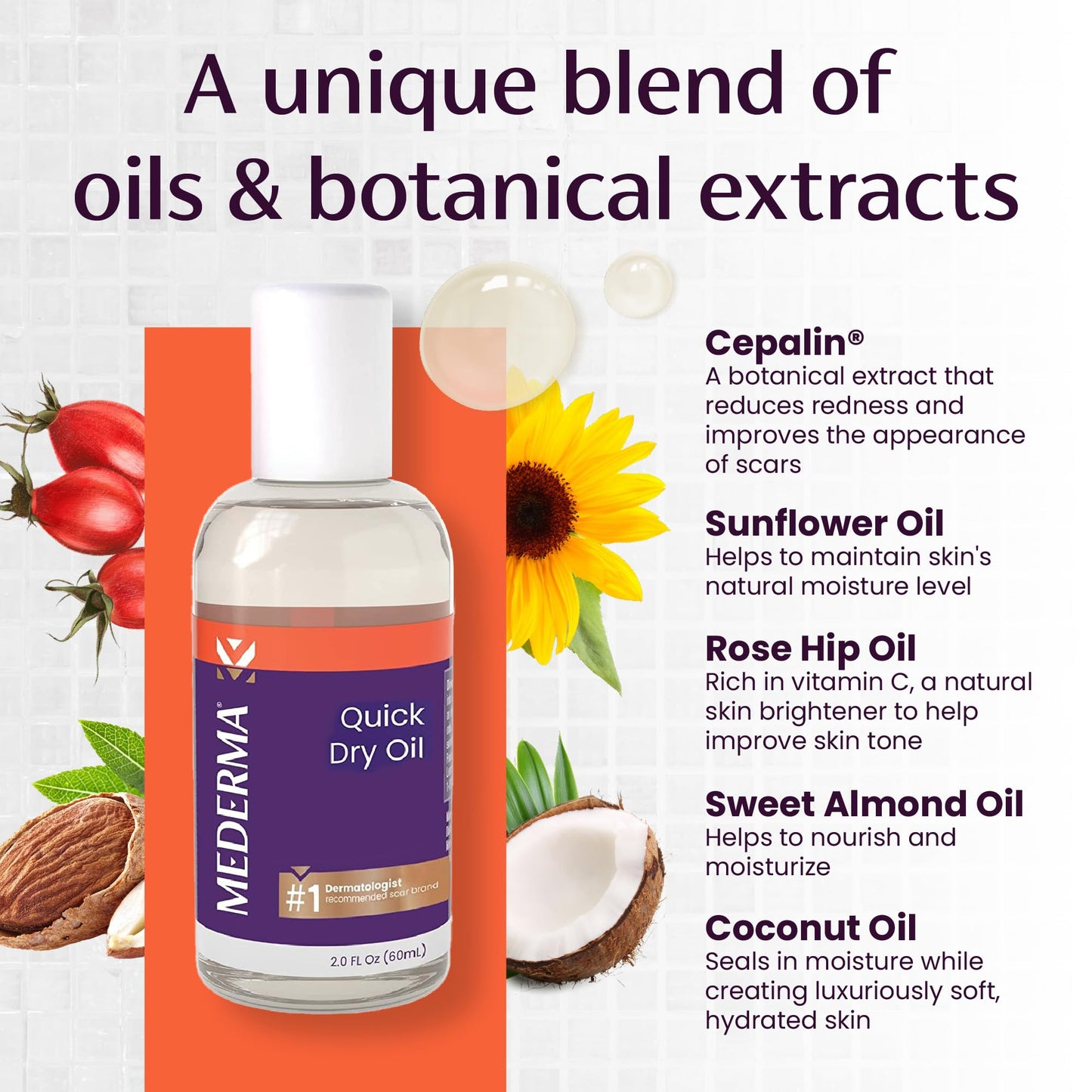 Mederma- Aceite de secado rápido, tratamiento para cicatrices y estrías, ayuda a mejorar la apariencia de cicatrices y estrías.