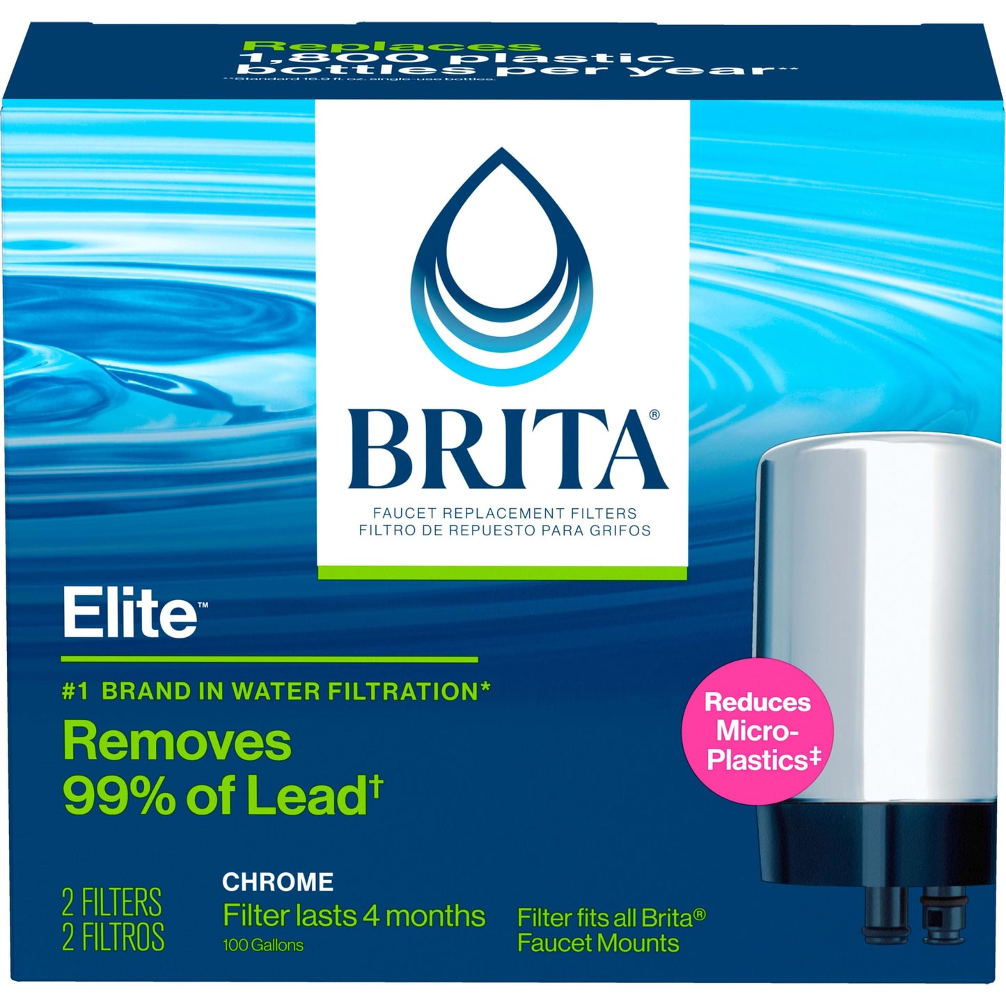 Brita Repuesto para filtro de agua en el monomando, Paquete de 2, Cromado