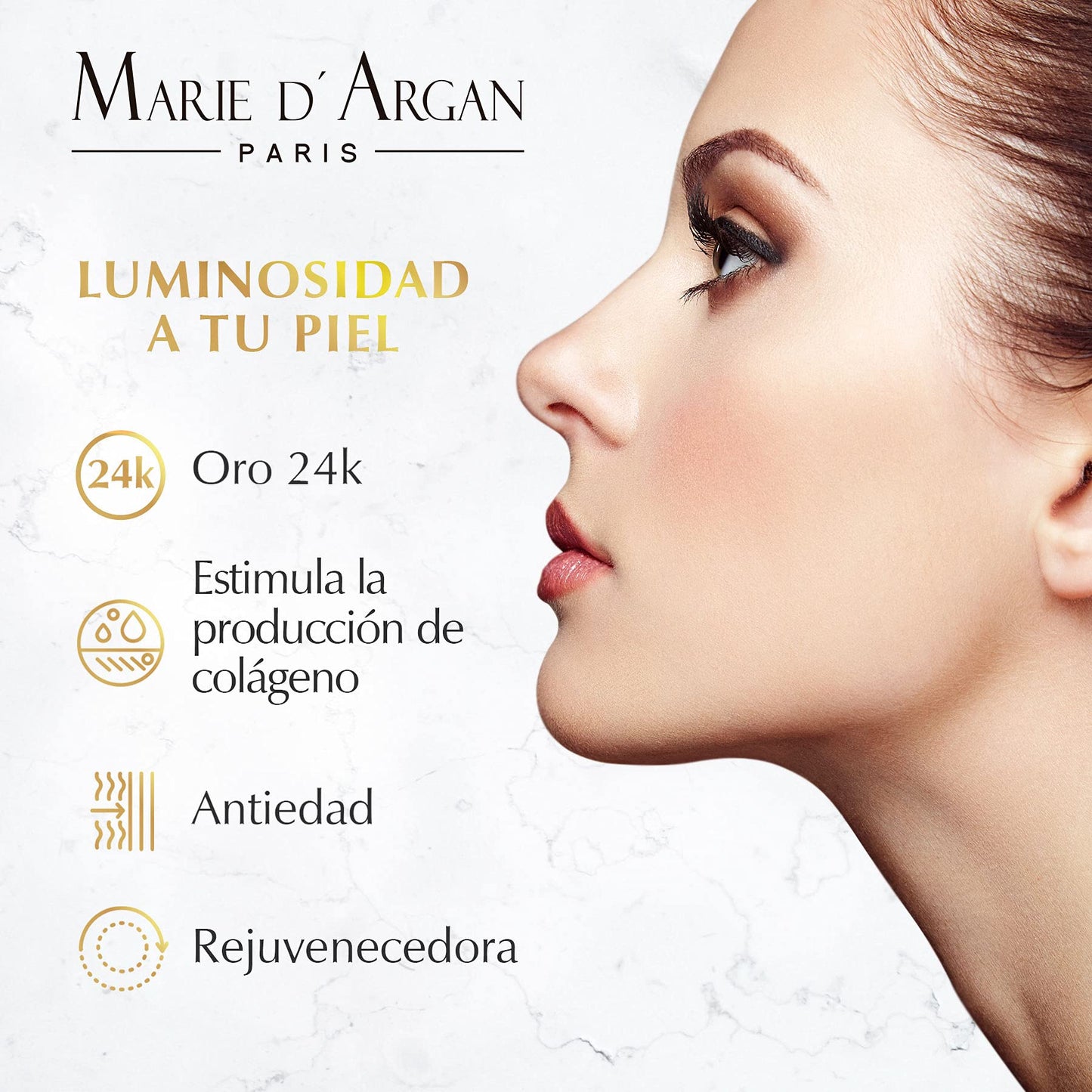 Crema Facial Oro de Día Marie d'Argan, con Oro 24k, Hidratante, Piel Grasa, Piel Seca, Piel Normal, Rejuvenecedora, Textura Ligera