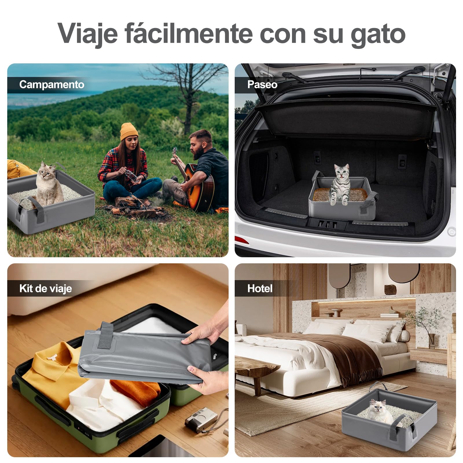 Caja de Arena Portátil LESUCCI Gris Plegable Impermeable para Gatos Medianos y Pequeños