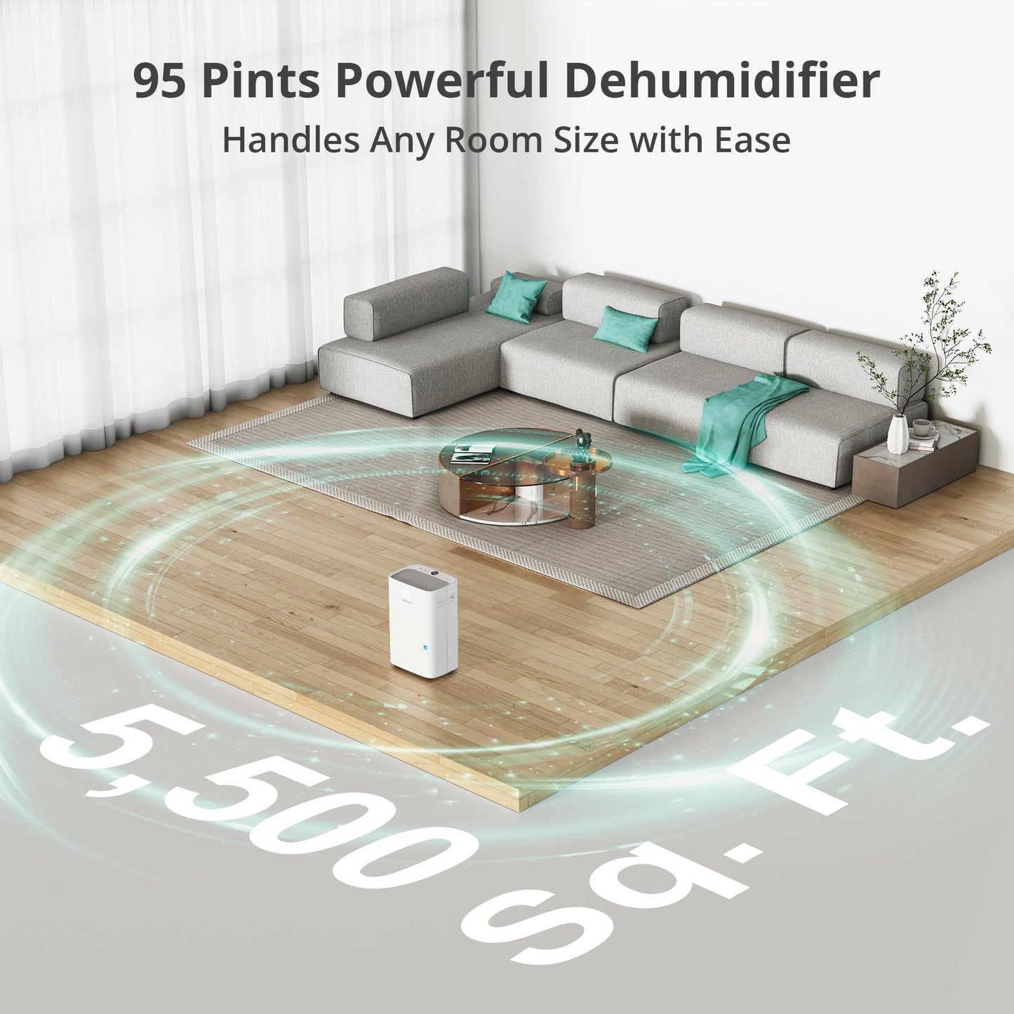 Kesnos 5500 Sq. Ft Deshumidificador grande para el hogar con manguera de drenaje para sótanos, dormitorios, baños, lavaderos, con panel de control inteligente, visualización frontal, temporizador de