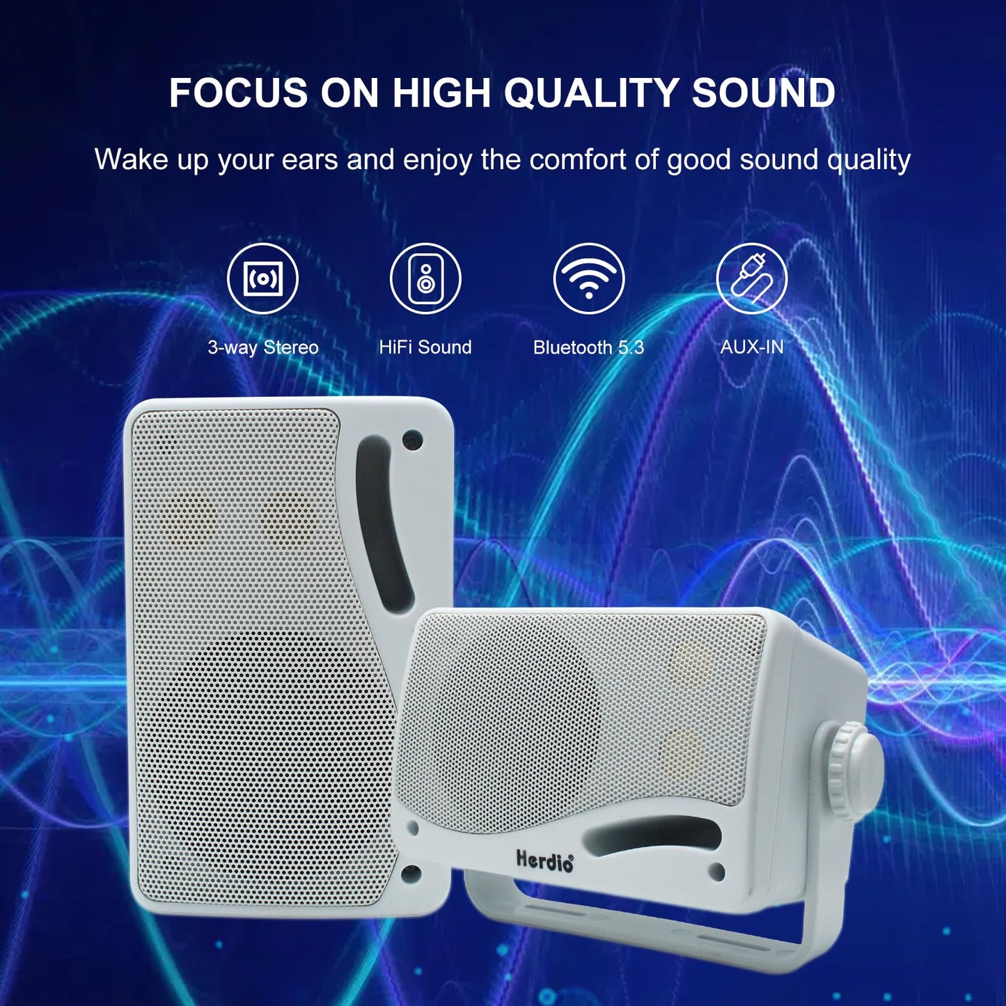 Herdio 3.5 Pulgadas Bluetooth Bocinas para Exterior, 200W Altavoces para Exteriores, Resistente al Agua, Adecuado para el hogar, Patio, Terraza,Patio Trasero (2 Altavoces,Blanco)