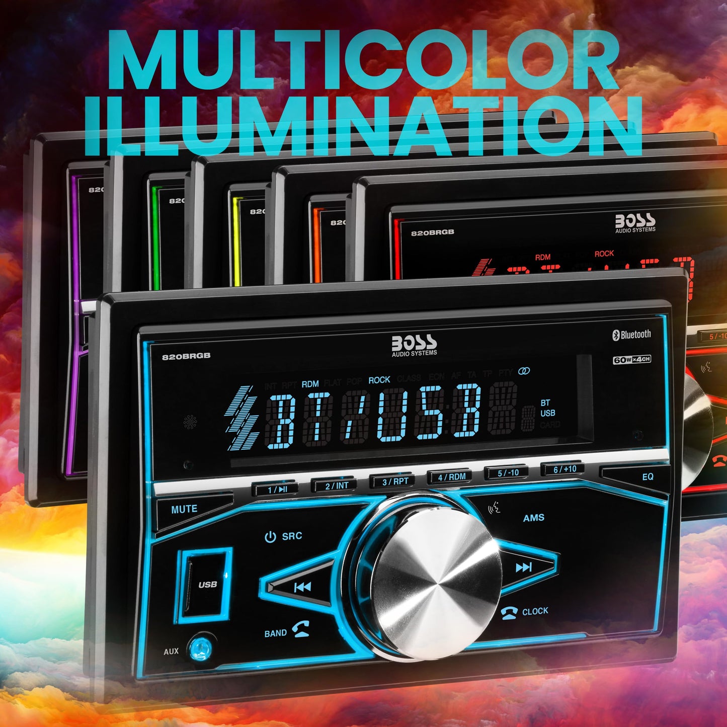 BOSS Audio Estéreo para automóvil, Bluetooth, MP3/USB/SD Am/FM con Control Remoto, iluminación Multicolor, (sin CD/DVD), Receptor de Medios Digitales, Una Talla, Negro