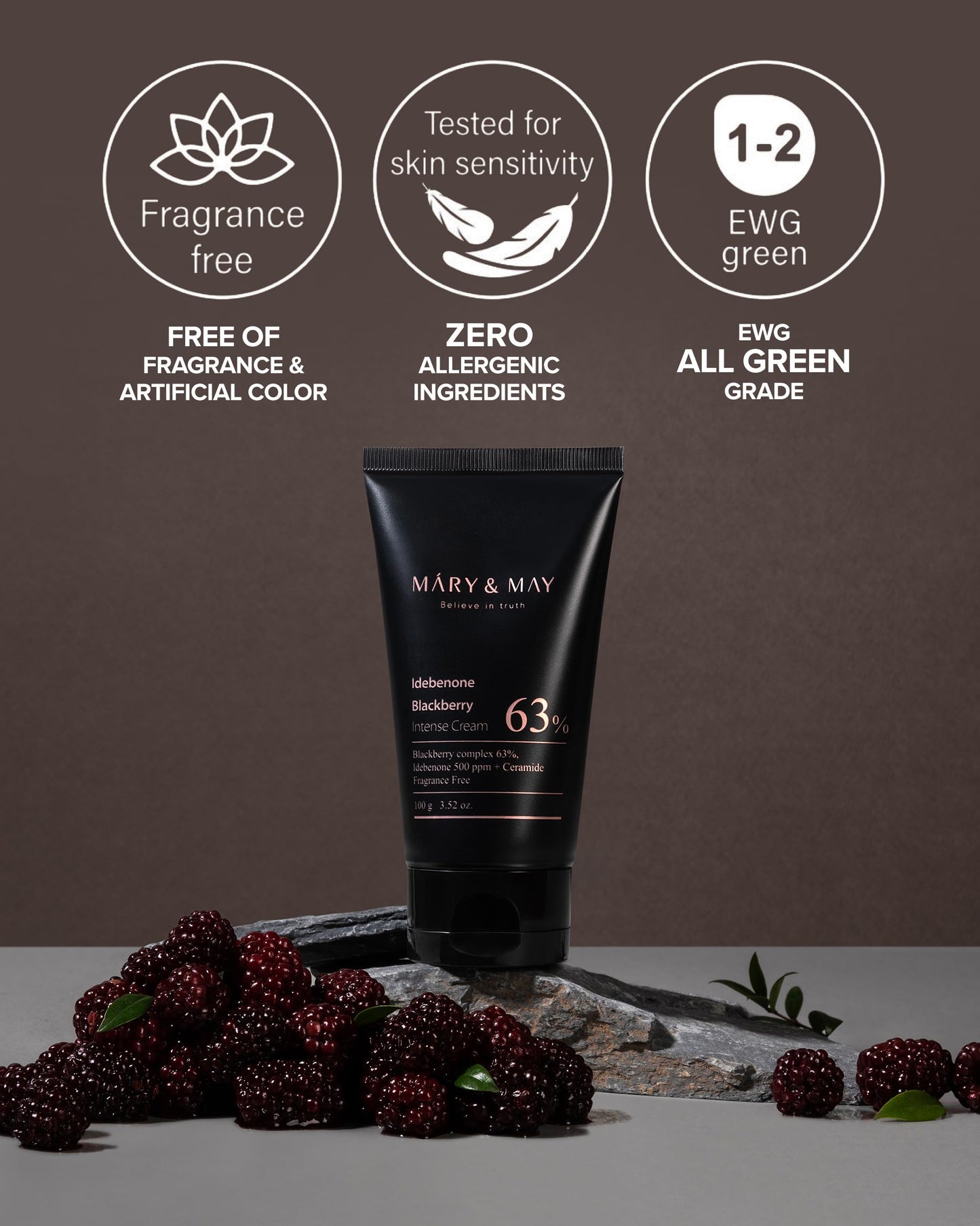 Mary&May-Crema hidratante intensa con idebenona y mora: humectante facial avanzado que fortalece la barrera cutánea con niacinamida, ceramida y ácido hialurónico
