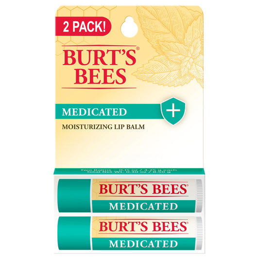 Burt's Bees 100% Natural Medicated Moisturizing Lip Balm with Menthol & Eucalyptus - 2 Tubes