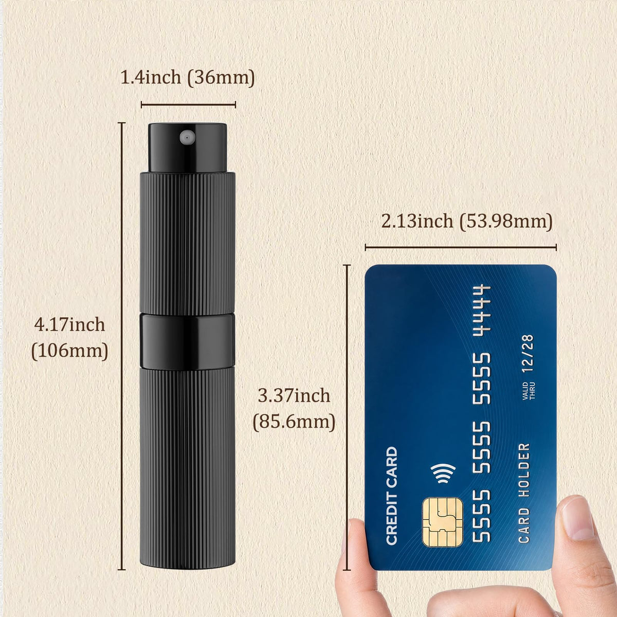 LISAPACK Botella atomizadora de perfume de 8 ml para viajes, dispensador de colonia vacía recargable (negro)