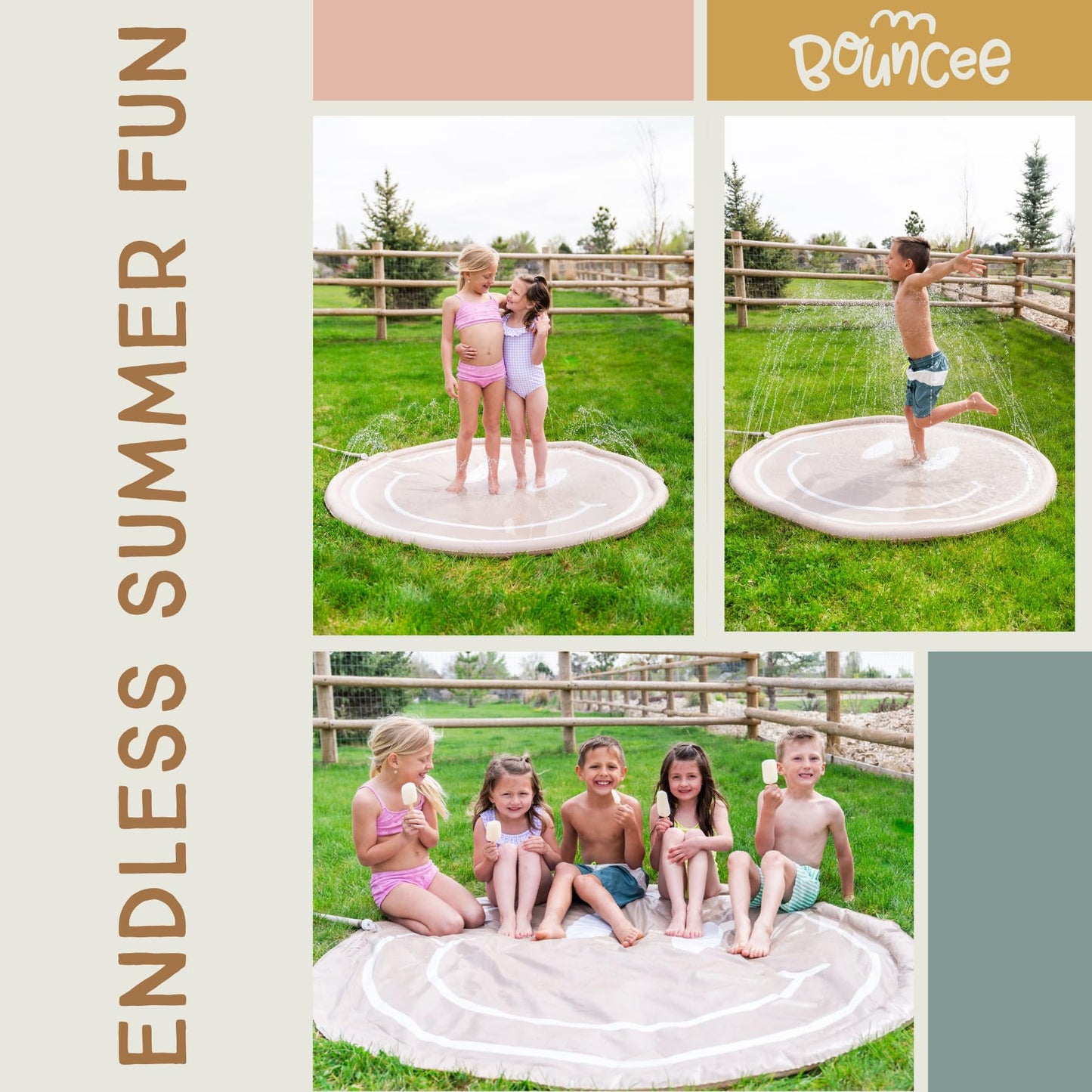 Bouncee Splash Pad Rociador para niños – Mini piscina exterior de 68 pulgadas para bebés y niños pequeños – Almohadilla para salpicaduras para niños de 4 a 8 años – Juguetes inflables al aire última