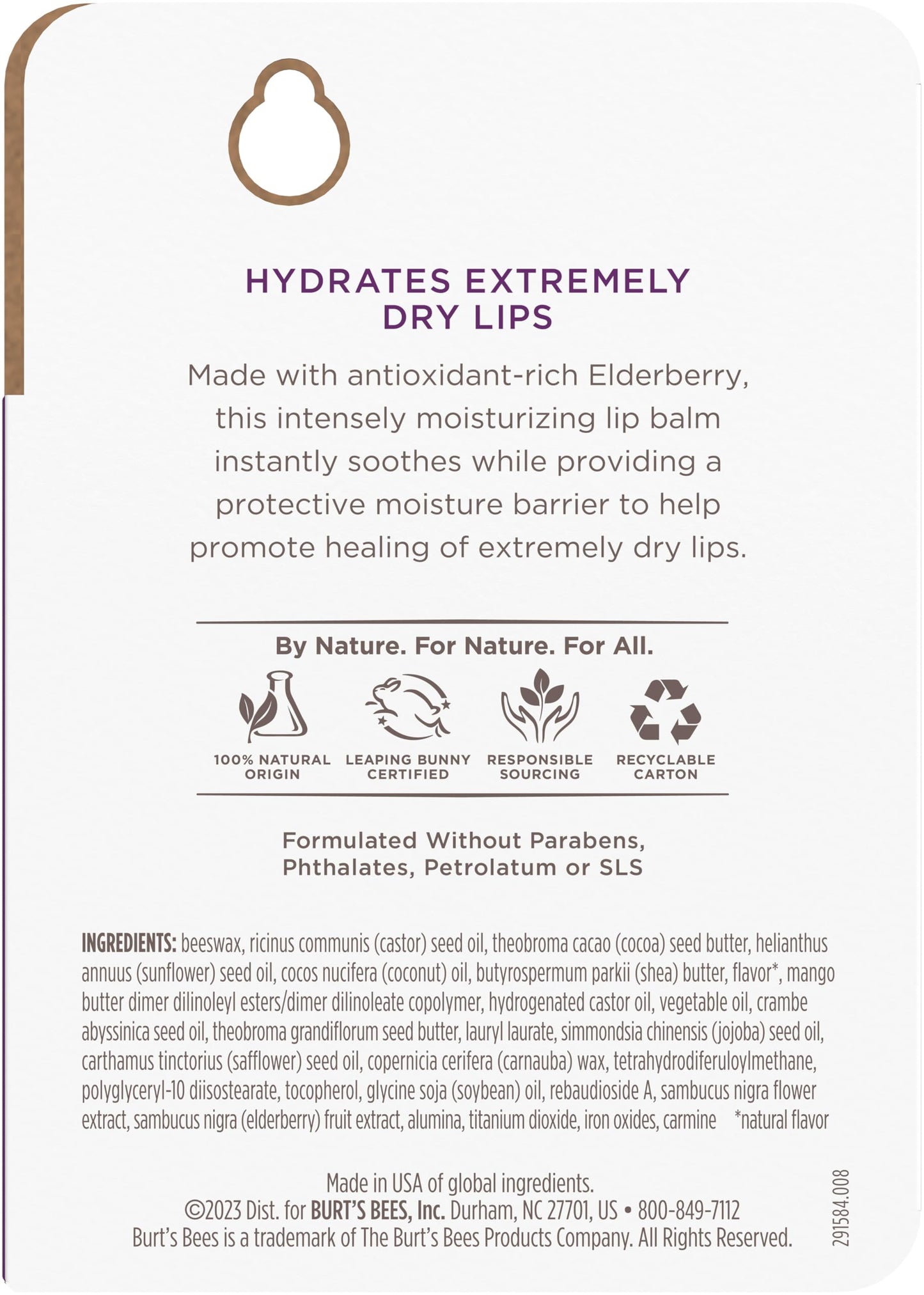 Burt's Bees 100% Natural Origin Rescue Lip Balm with Beeswax and Antioxidant-Rich Elderberry, 2 Tube in Blister Box, Package May Vary, Purple, 0.15 Oz