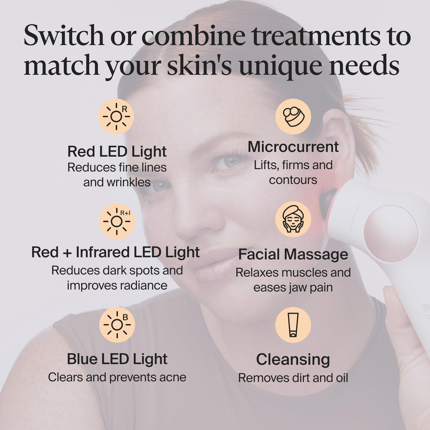 TheraFace PRO | Masaje de terapia percusiva 6 en 1 para el cuidado de la piel - Microcorriente - LED azul y rojo de Therabody - Blanco