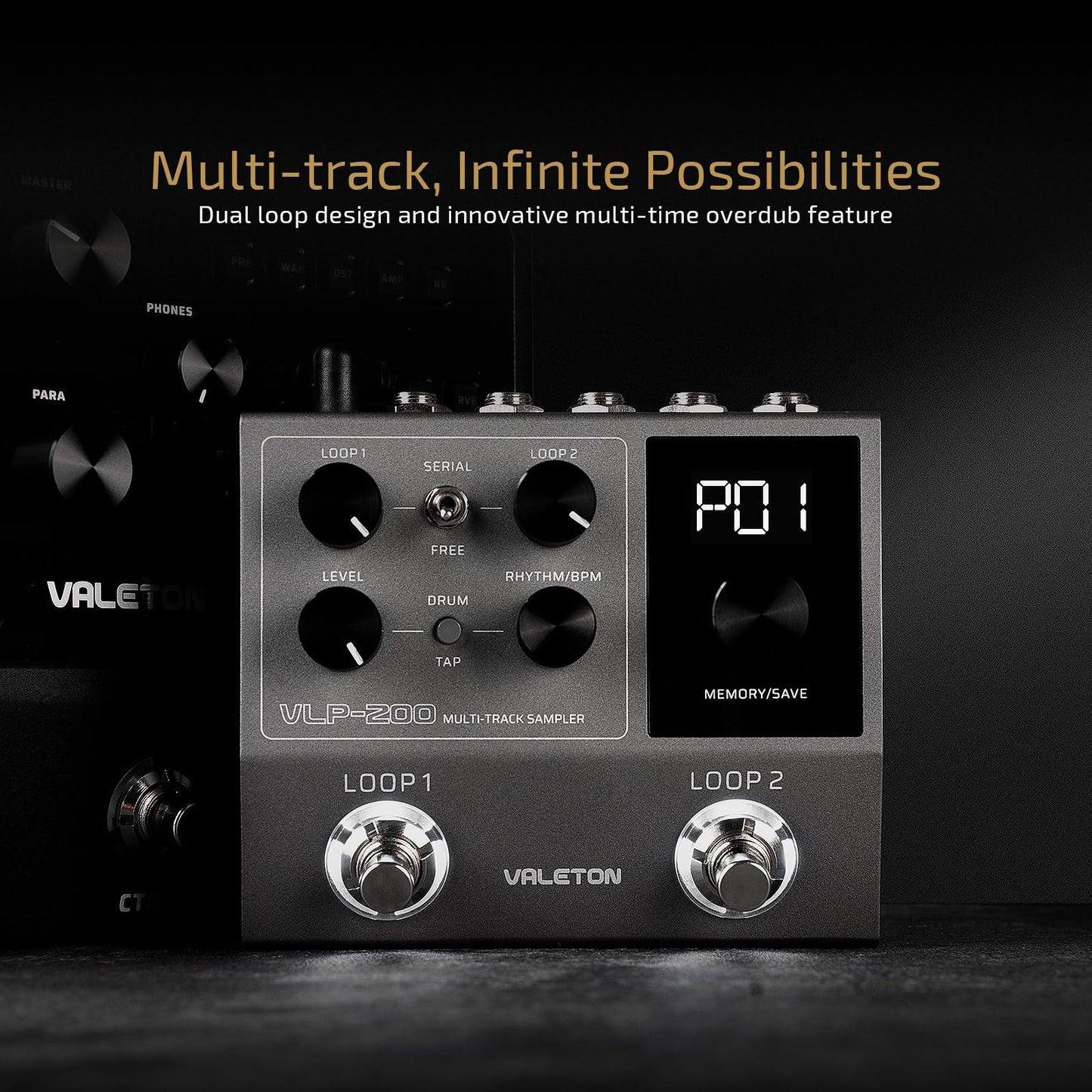VALETON Looper - Pedal de doble pista estéreo para guitarra, bajo, teclado, máquina de batería de voz, 99 espacios de almacenamiento de proyectos, soporte de software VLP-200 (incluido 1 cable TS