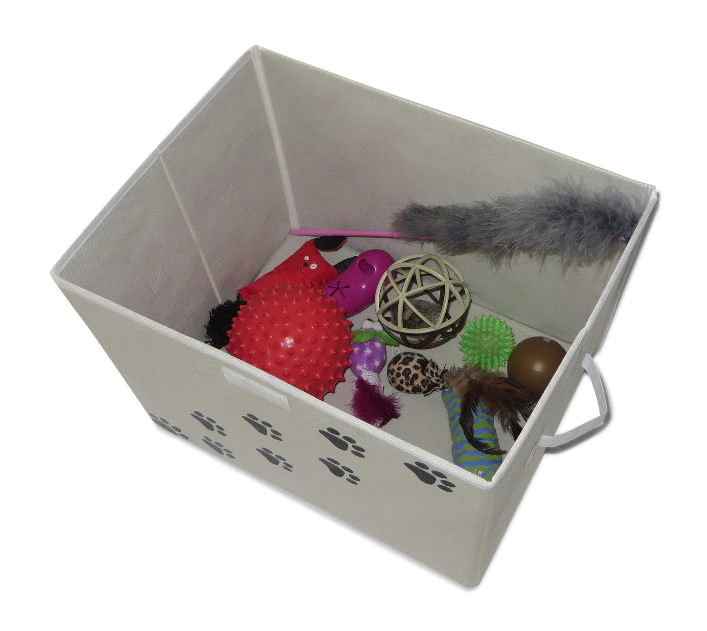 Feline Ruff Large Dog Toys Storage Box. 16" x 12" Inch Pet Toy Storage Basket with Lid. Perfect Collapsible Canvas Bin for Cat Toys and Accessories Too! (Tan)