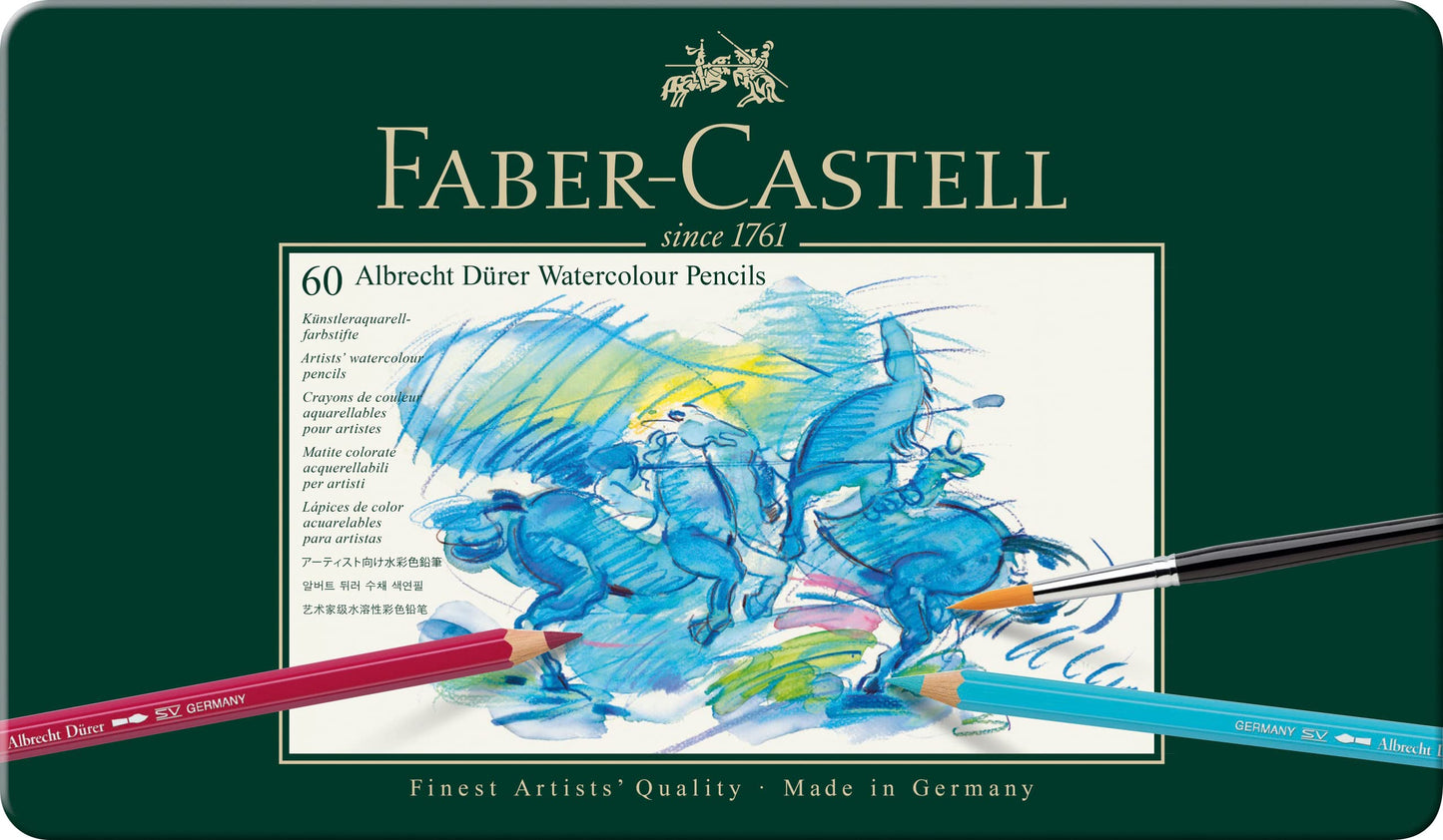 Faber-Castell Albrecht Dürer Colores Acuarelables Profesional con 60 Diferentes Colores, estos lápices acuarelables combinan la precisión del dibujo con la fluidez de la acuarela