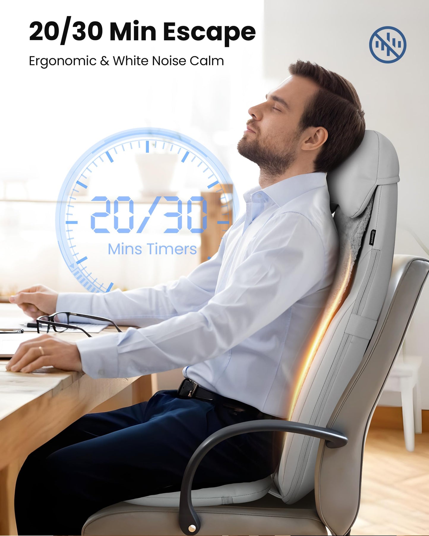 COMFIER - Masajeador de espalda con calor, cojín de asiento de masaje Shiatu 2D/3D, 2 modos de masaje automático, masajeador de espalda completa con vibración, almohadilla de silla de amasamiento de