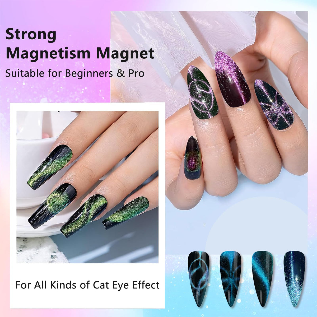 Herramienta de imán para uñas 3 en 1, bolígrafos magnéticos para uñas mejorados, imán multifunción 3D para esmalte de uñas en gel con efecto ojo de gato, para salón, estudio o hogar (HJ NAT253 rosa,