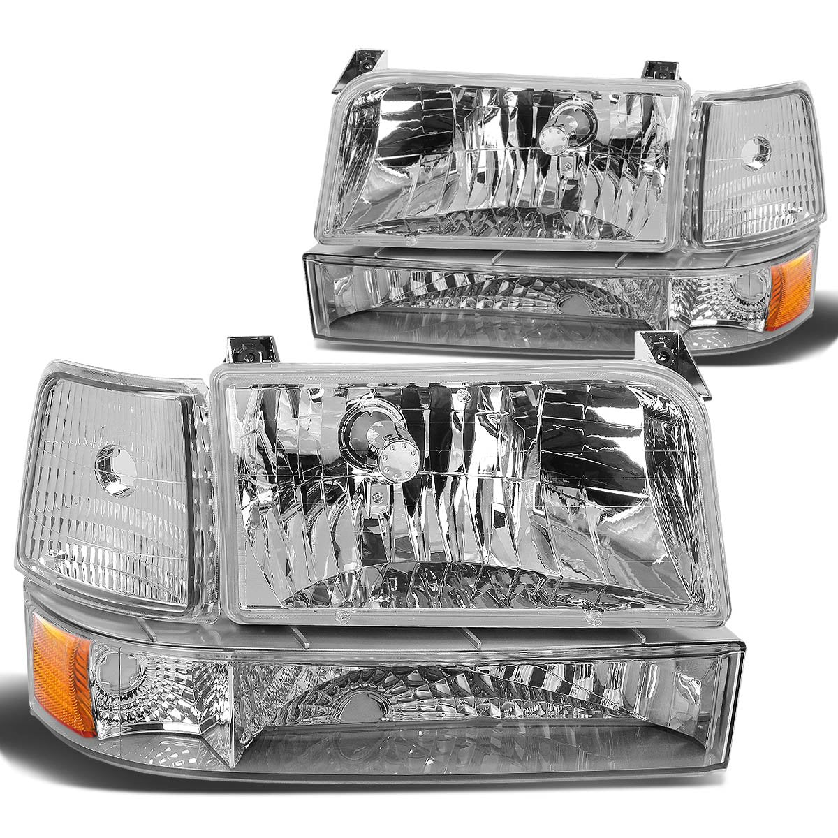 DNA MOTORING Conjunto de Faros HL-OH-DD974P-BK-AM (Lado del Conductor y del Pasajero), HL-OH-F15092-6P-CH-AM, Reflector ambarino de la Cubierta del Cromo
