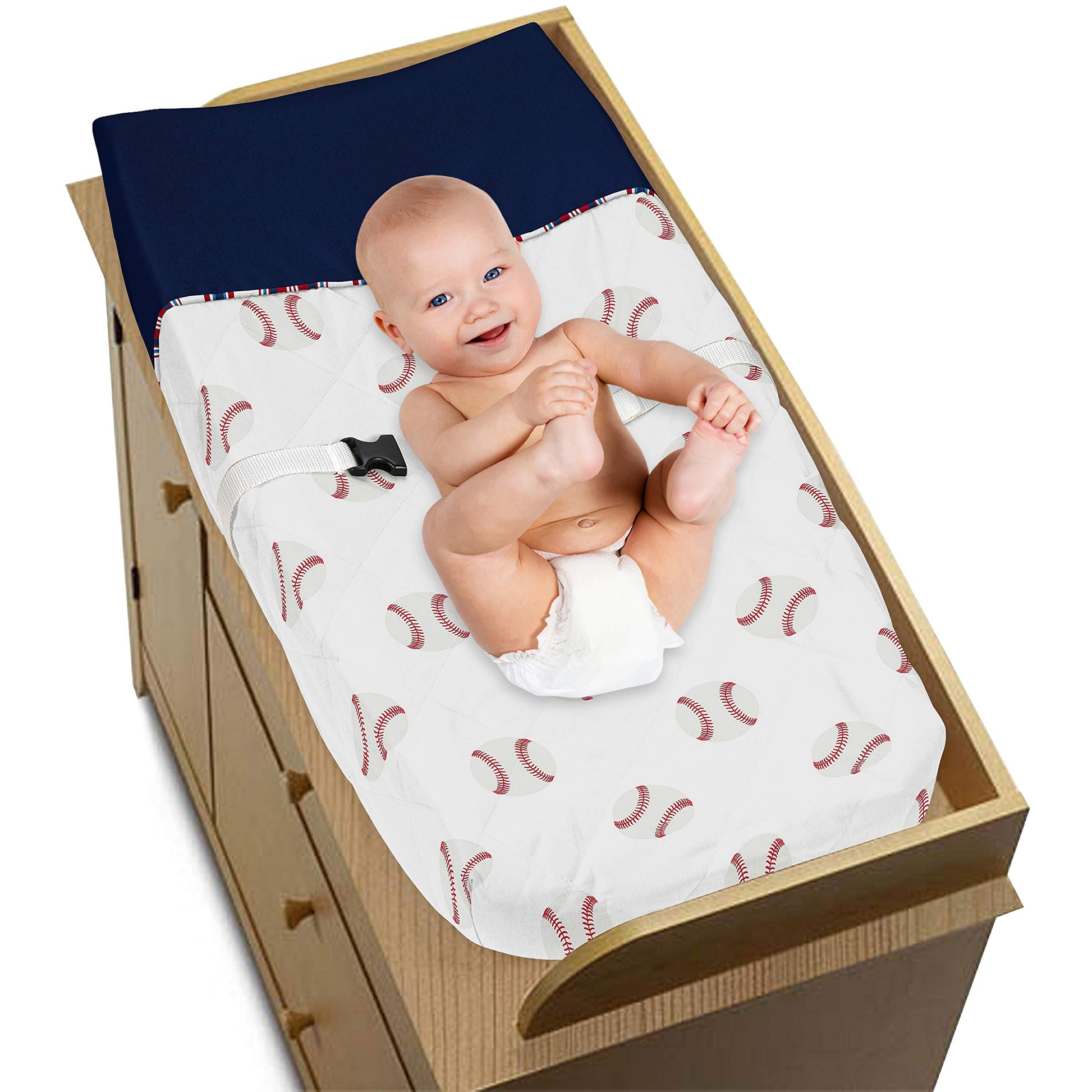 Funda para Cambiador Sweet Jojo Designs Rojo Blanco Azul Diseño de Parche de Béisbol