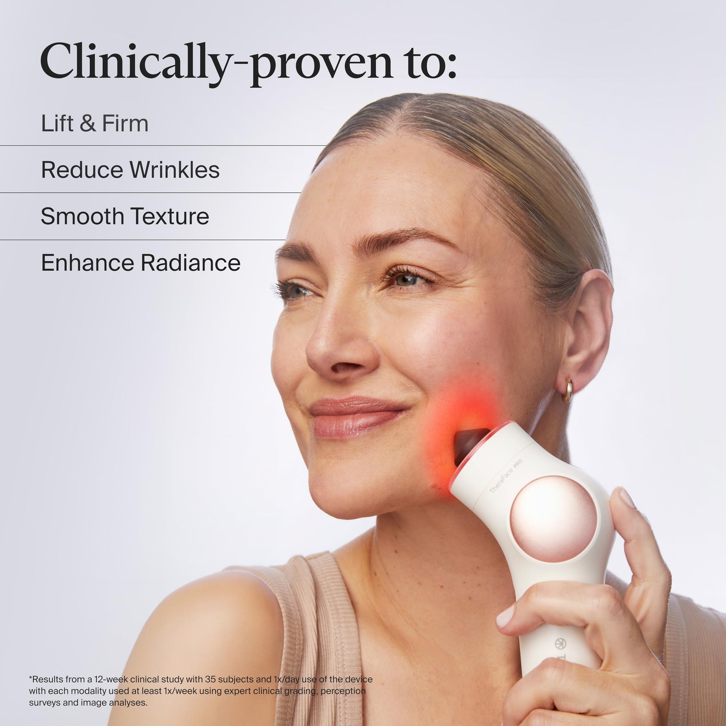 TheraFace PRO | Masaje de terapia percusiva 6 en 1 para el cuidado de la piel - Microcorriente - LED azul y rojo de Therabody - Blanco