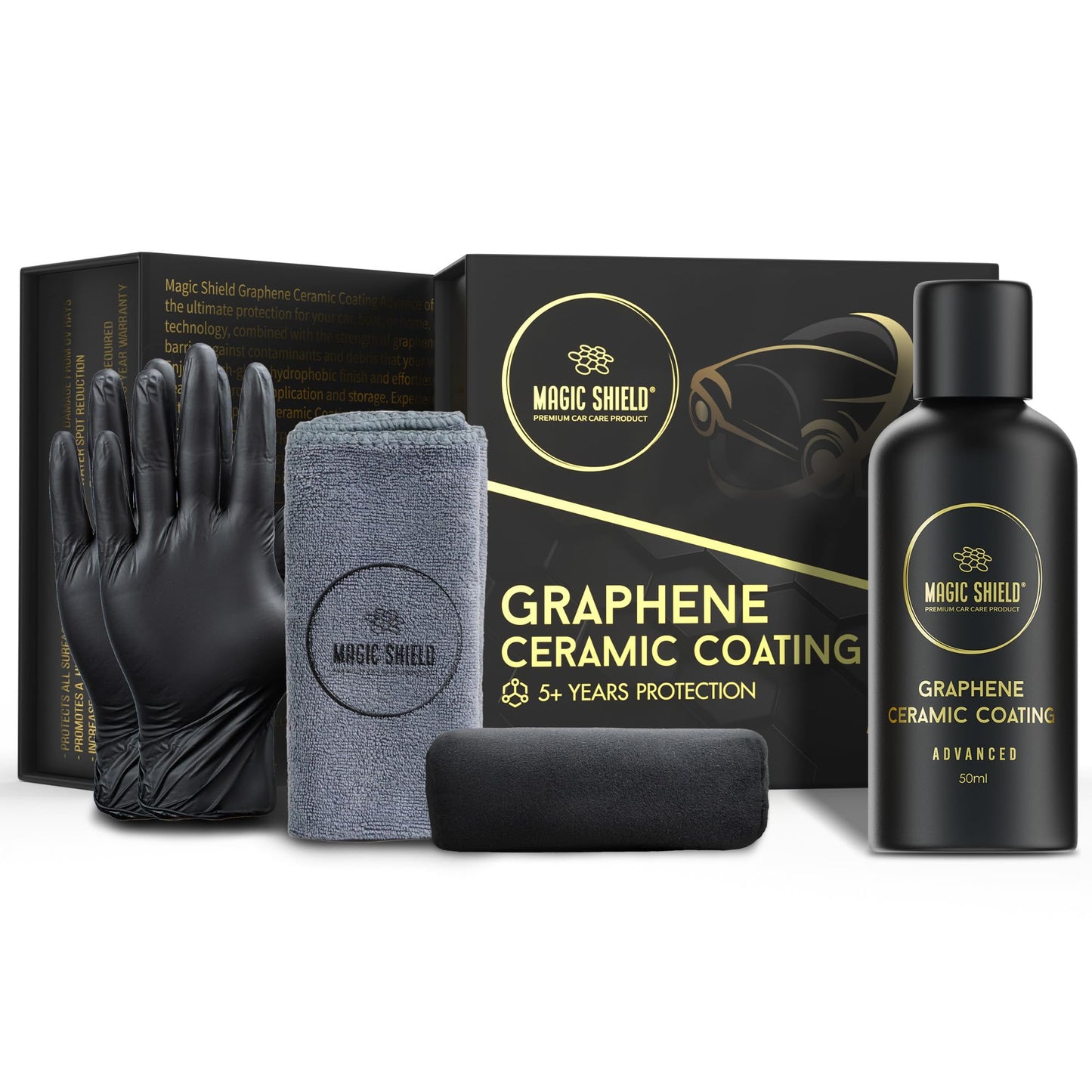 Magic Shield Recubrimiento Cerámico Grafeno 10H - Dura 5 Años | Nano Tecnología Avanzada | Resiste Rayones | Brillo Alto | Hidrofóbico | Ideal para Autos, Motos, Barcos y RVs