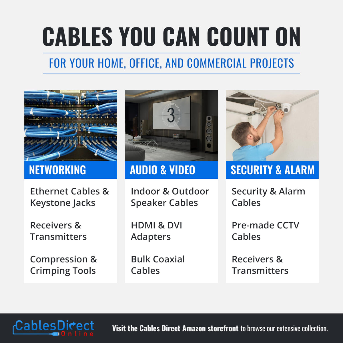 Cable de Altavoz Cables Direct Online Blanco Trenzado 14 Calibre 500 Pies Uso Exterior Interior