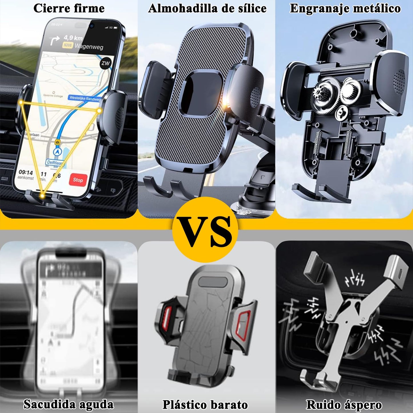 Soporte Celular Automóvil 3 en 1,Base Celular Auto Tablero,Soport Celular Auto,Soporte Universal para Parabrisas/Salpicadero/Ventilación, Accesorios Auto Para IPhone 15/14 , Xiaomi, Motorola, Huawei