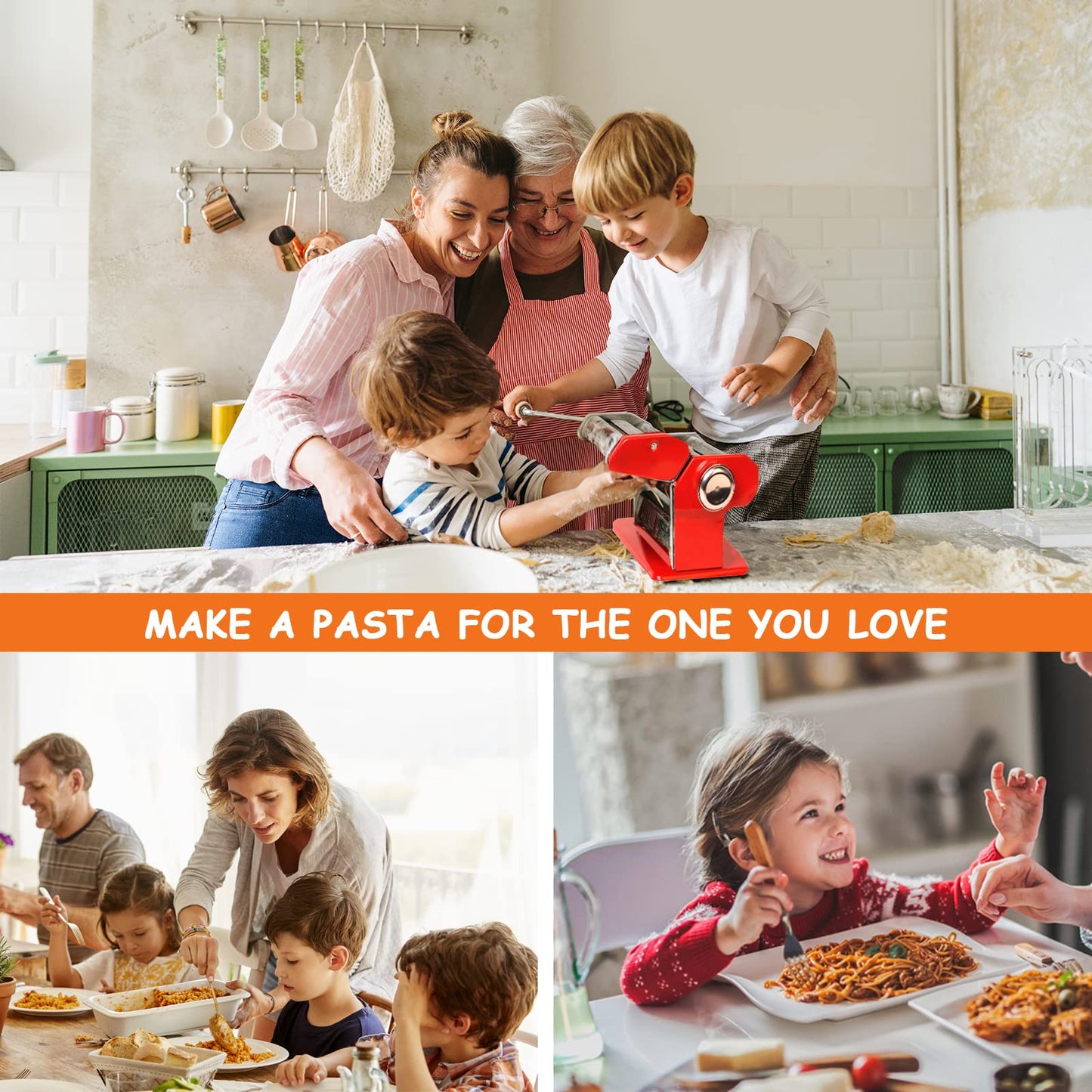 Lynndia Máquina para hacer pasta manual de acero inoxidable, 9 ajustes de grosor ajustables, incluye rodillo de pasta, cortador, mango extraíble y estante de secado de pasta, perfecto para espaguetis